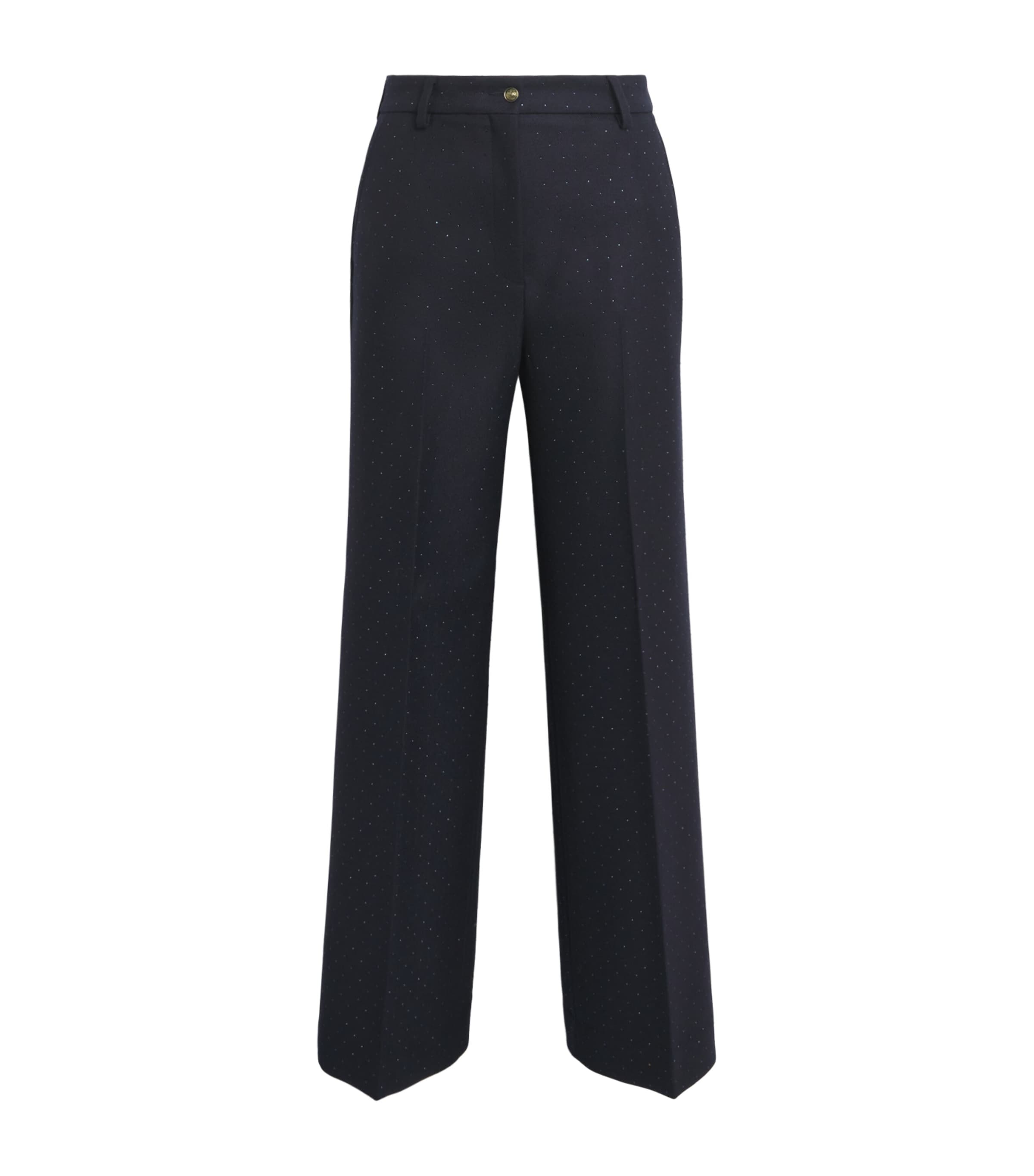 Sandro Paris Womens Wool Rhinestone Straight Trousers Navy Blue
