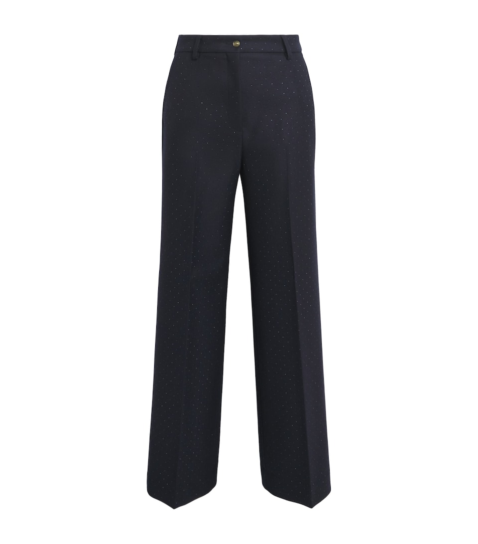Sandro Paris Womens Wool Rhinestone Straight Trousers Navy Blue