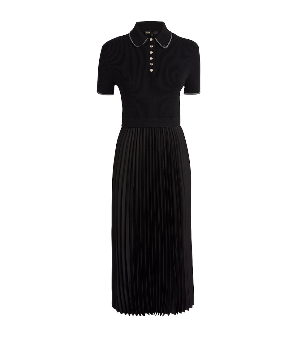 Pleated-Skirt Polo Midi Dress