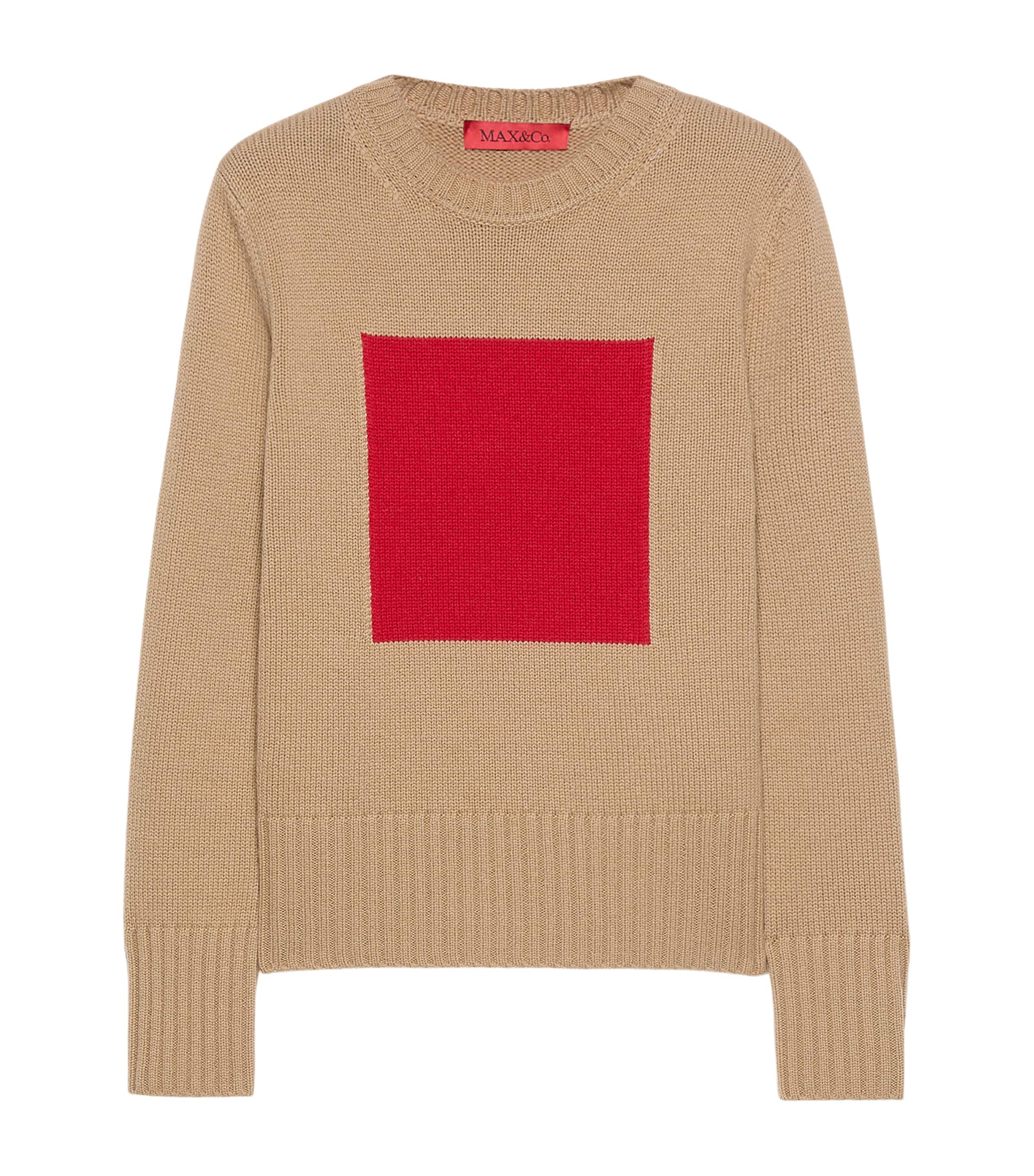 MAX&Co. Womens Wool-Cashmere Square Sweater Camel