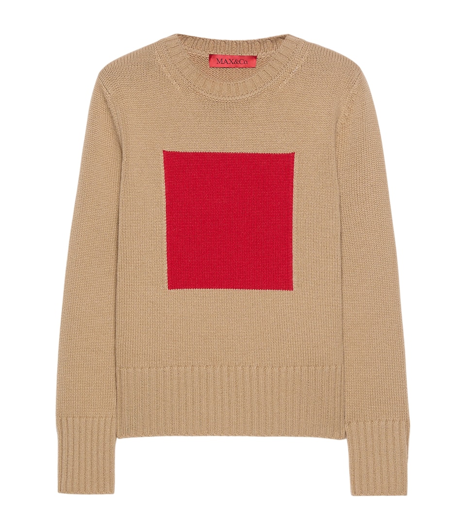 MAX&Co. Womens Wool-Cashmere Square Sweater Camel
