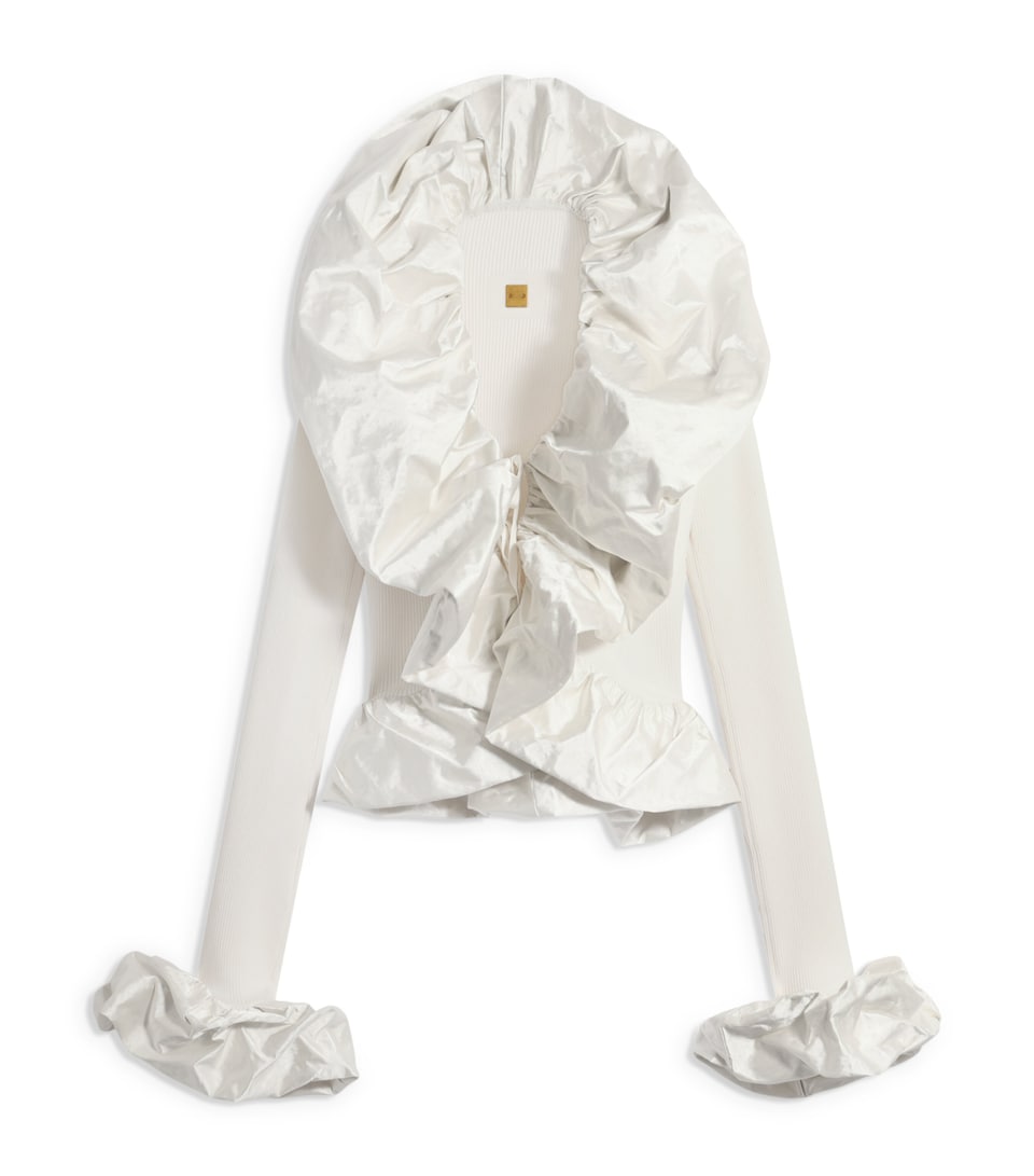 Schiaparelli Womens Knitted Sculptural Ruffle Cardigan White