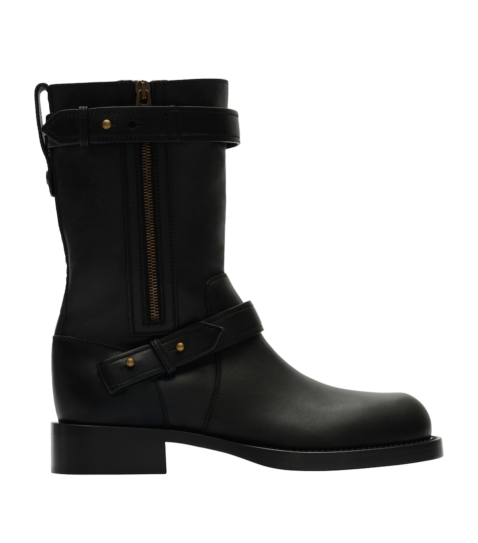 Burberry Leather Kent Biker Boots Black