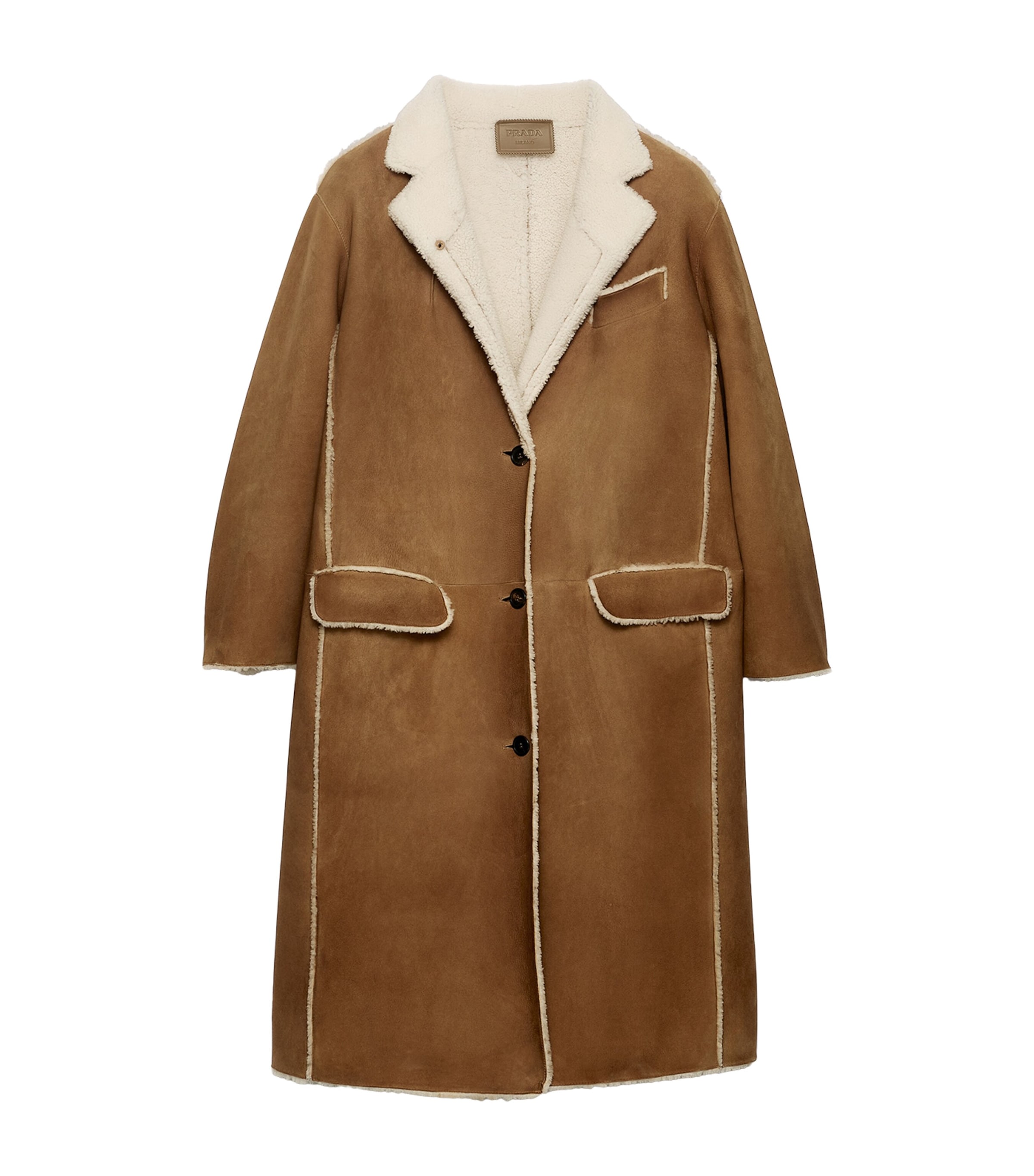 Prada Womens Shearling Coat Brown