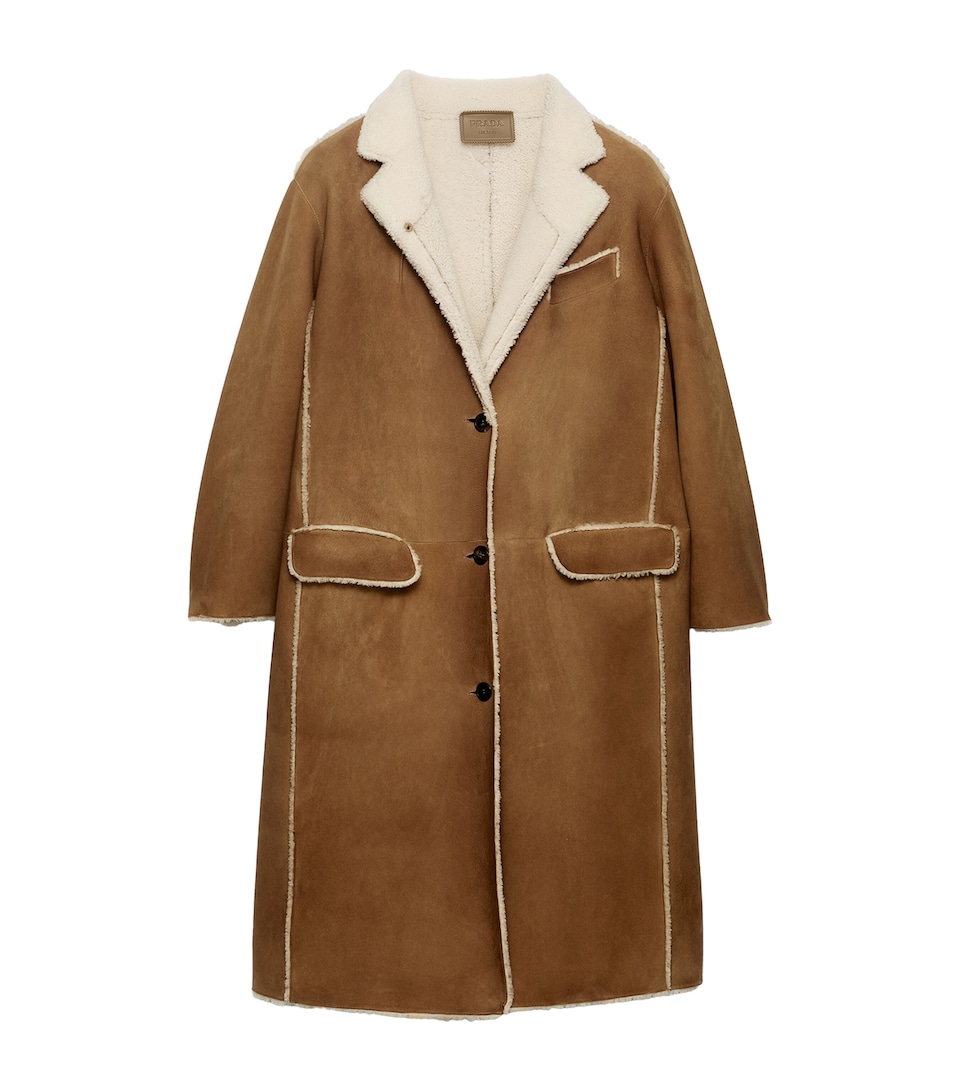Prada Womens Shearling Coat Brown