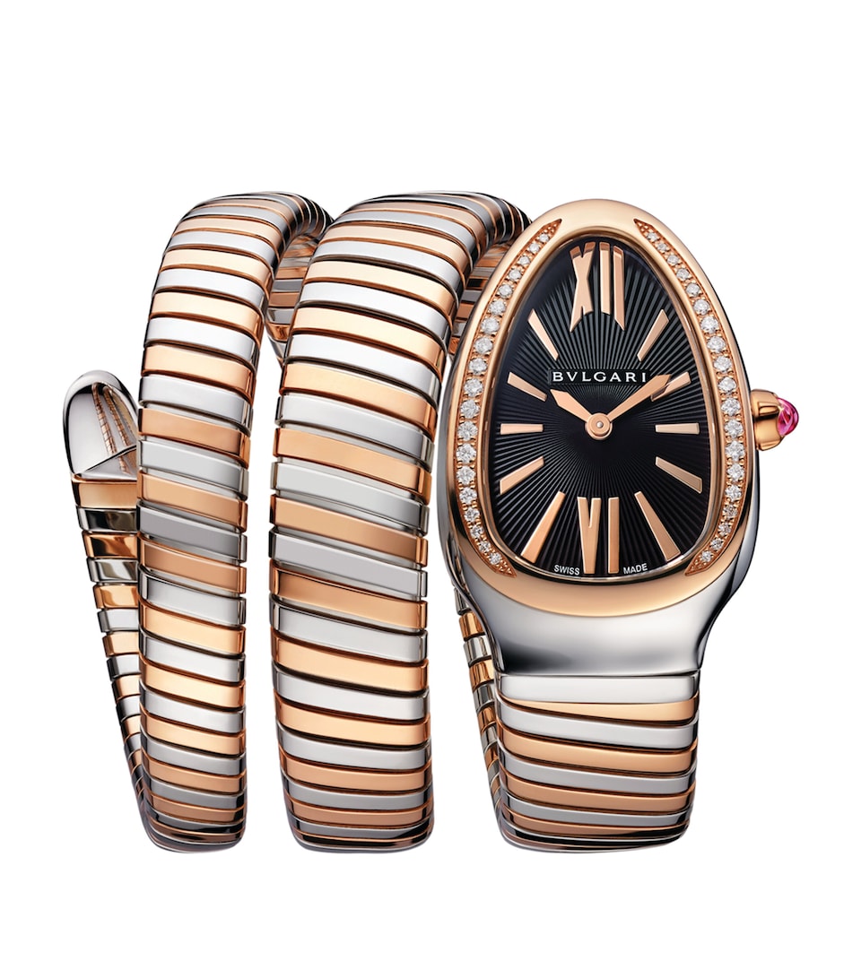 Stainless Steel, Rose Gold and Diamond Serpenti Tubogas Watch 35mm