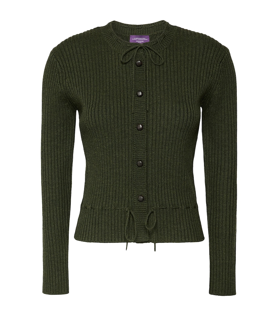 Weekend Max Mara Womens Virgin Wool Tie-Gathered Cardigan Moss Green