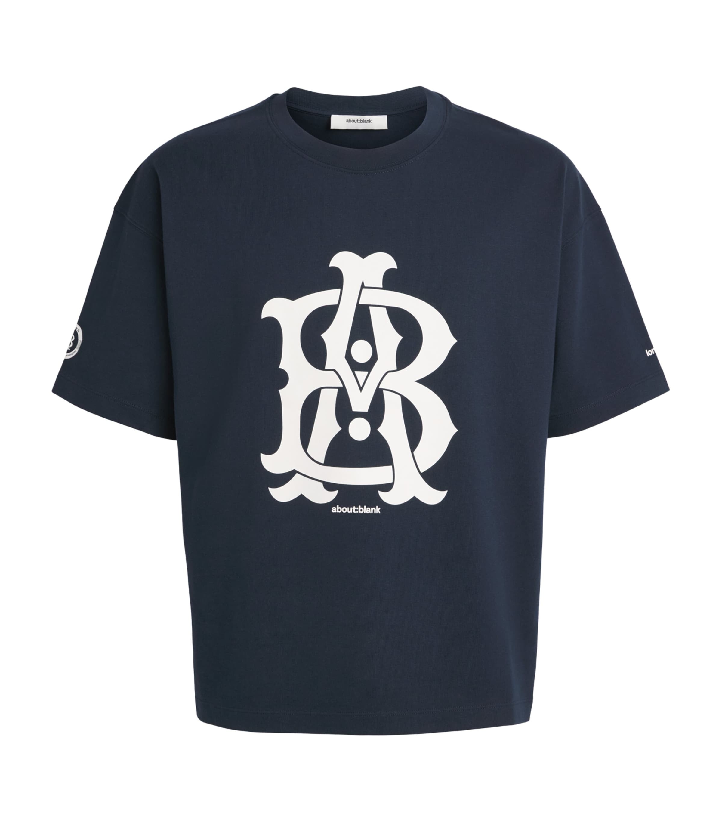 about:blank Mens Cotton Varsity T-Shirt Navy/ecru