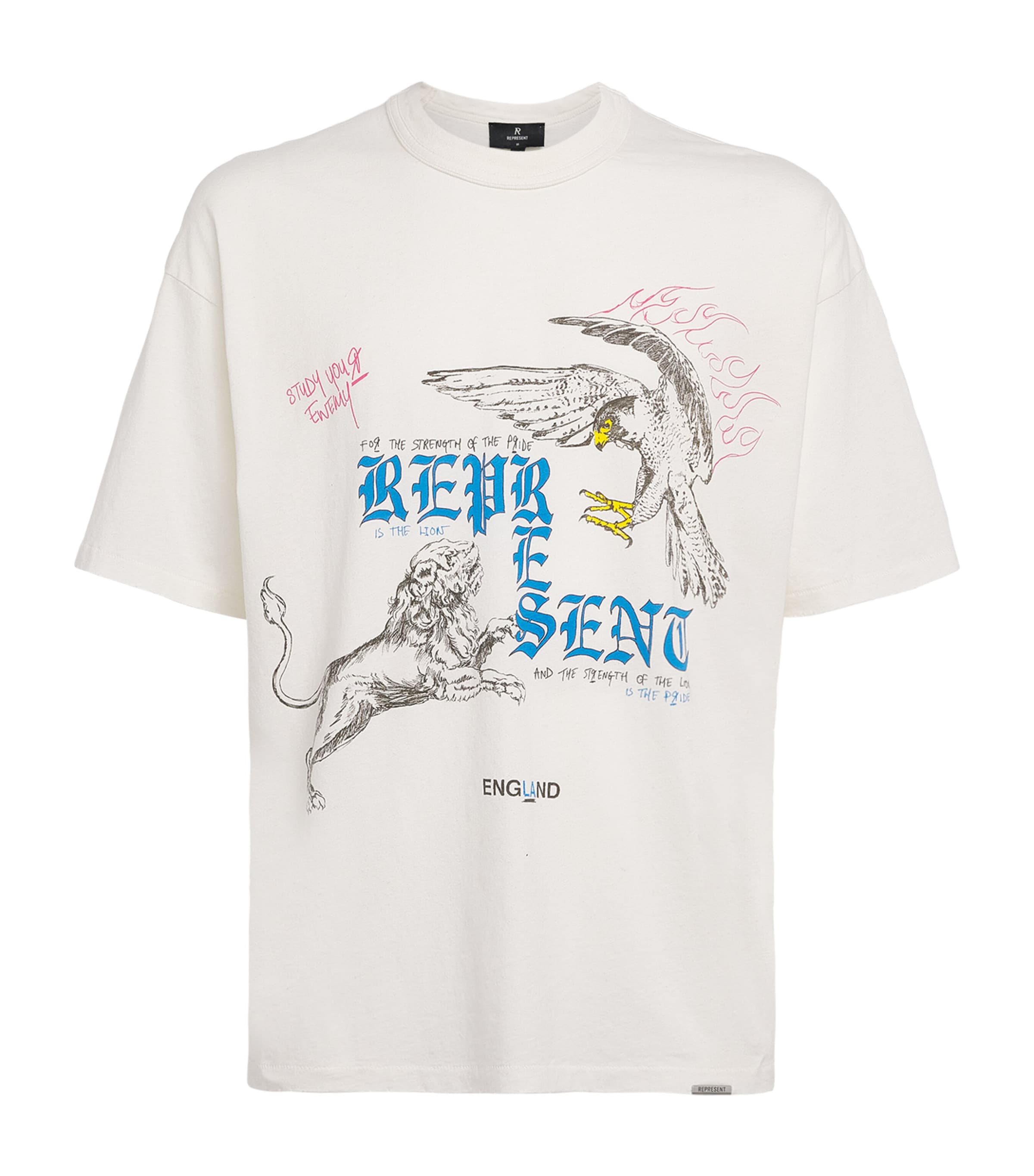 Represent Mens Organic Cotton-Hemp Printed T-Shirt Flat White