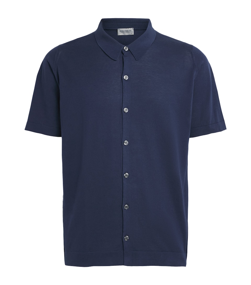 John Smedley Mens Merino Wool Polo Shirt French Navy