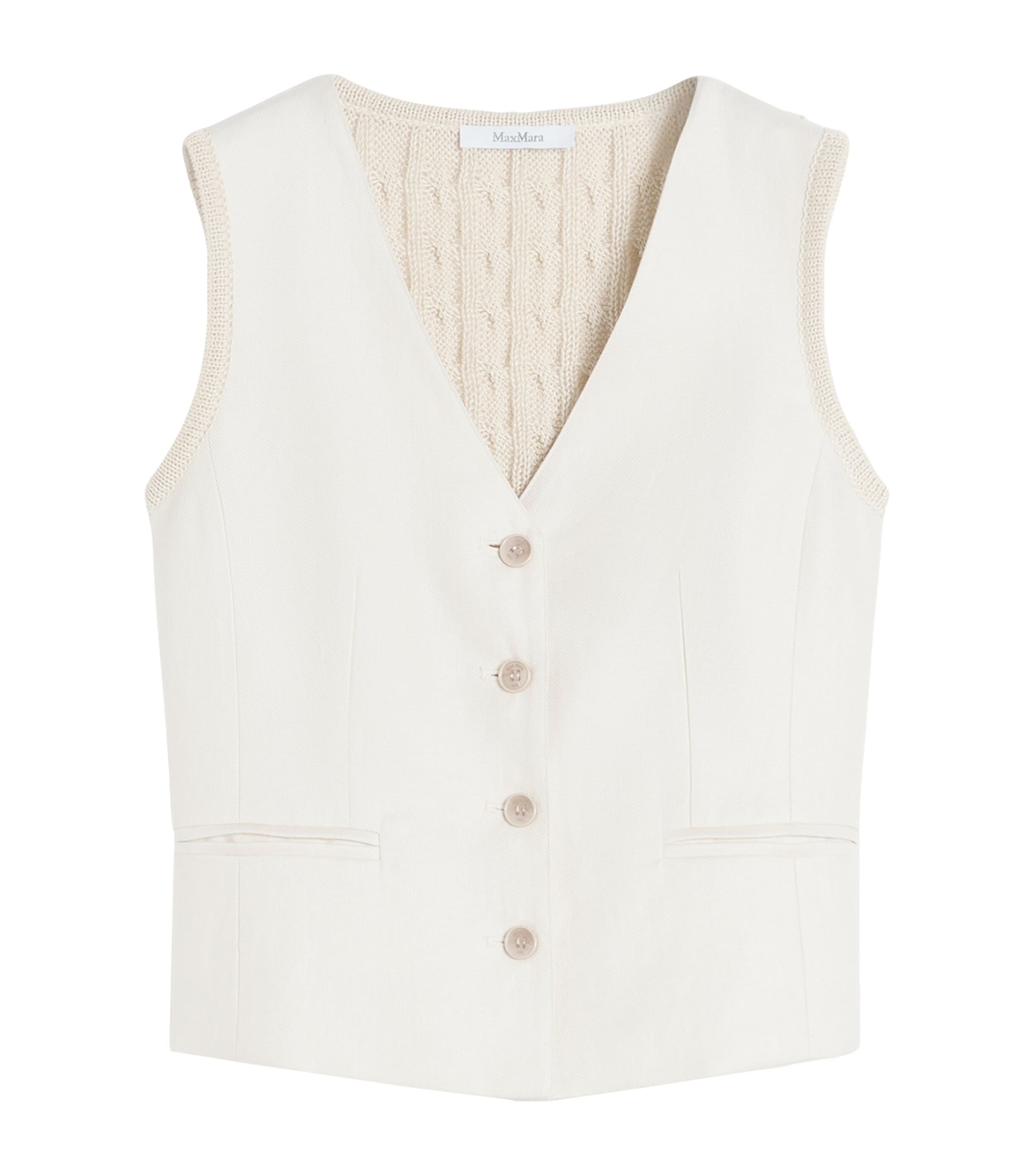 Max Mara Womens Linen Cable-Knit Waistcoat Beige