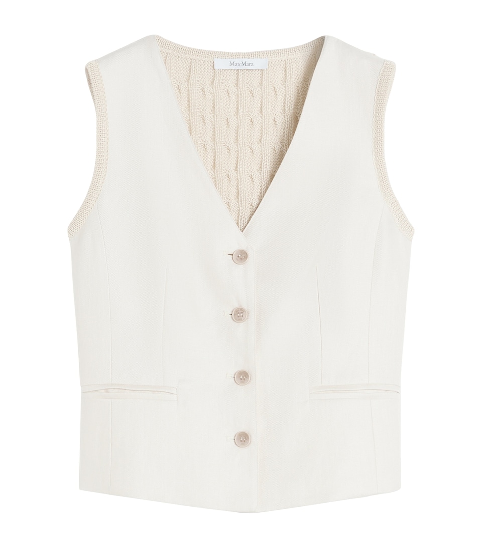 Max Mara Womens Linen Cable-Knit Waistcoat Beige