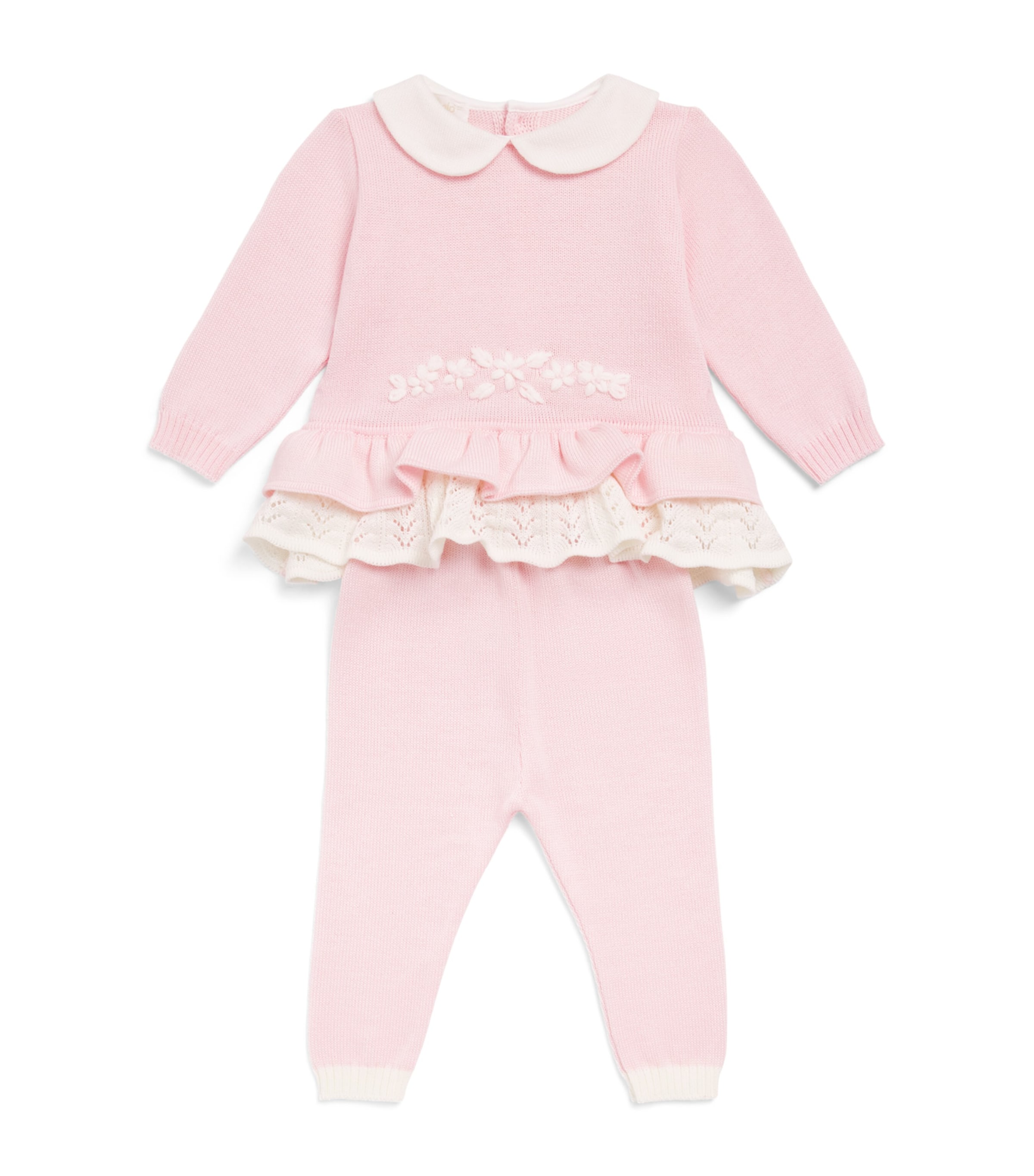 Bimbalo Wool Floral Top and Trousers Set (1-24 Months) Pink