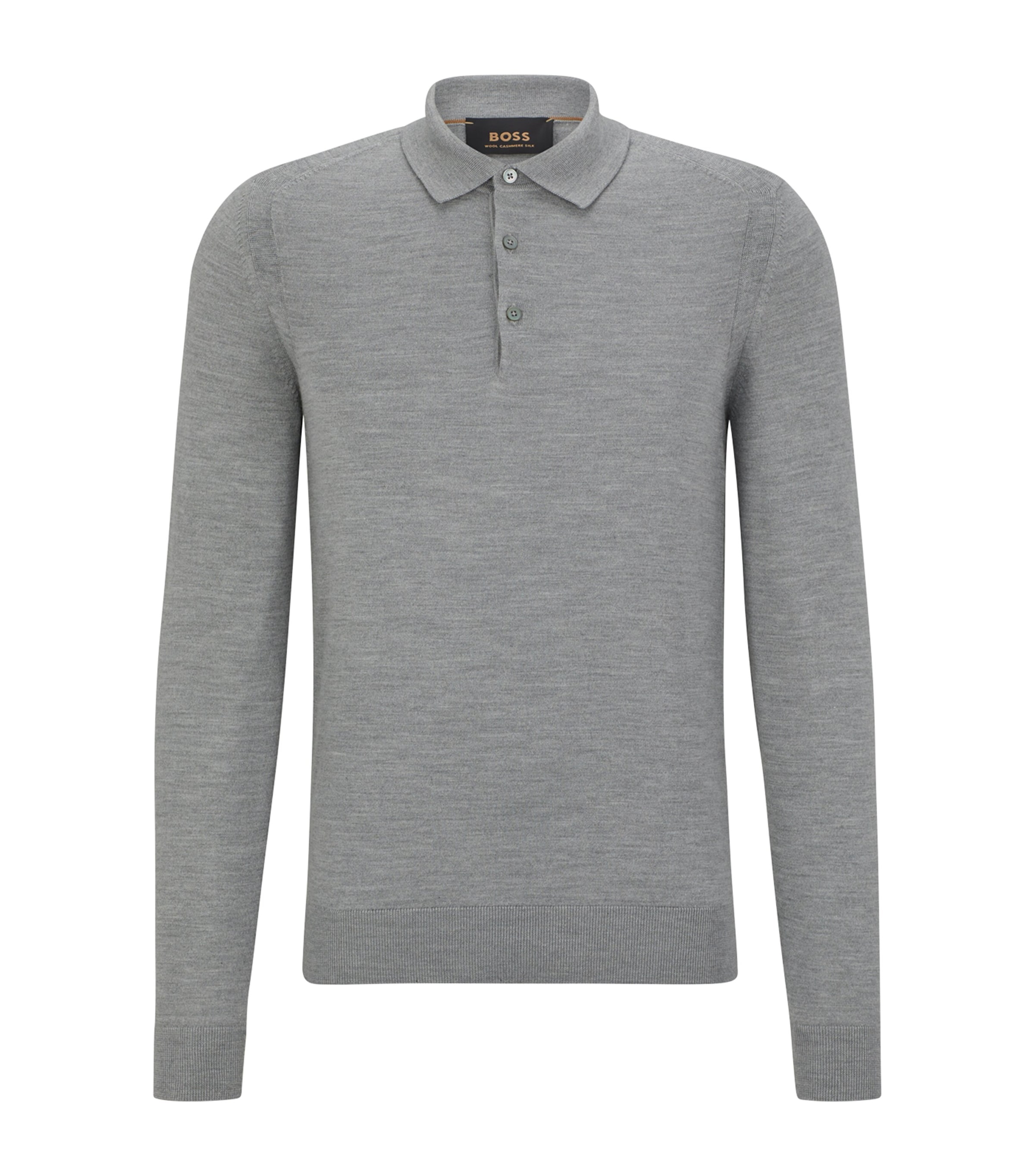 BOSS Mens Wool-Cashmere-Silk Polo Shirt