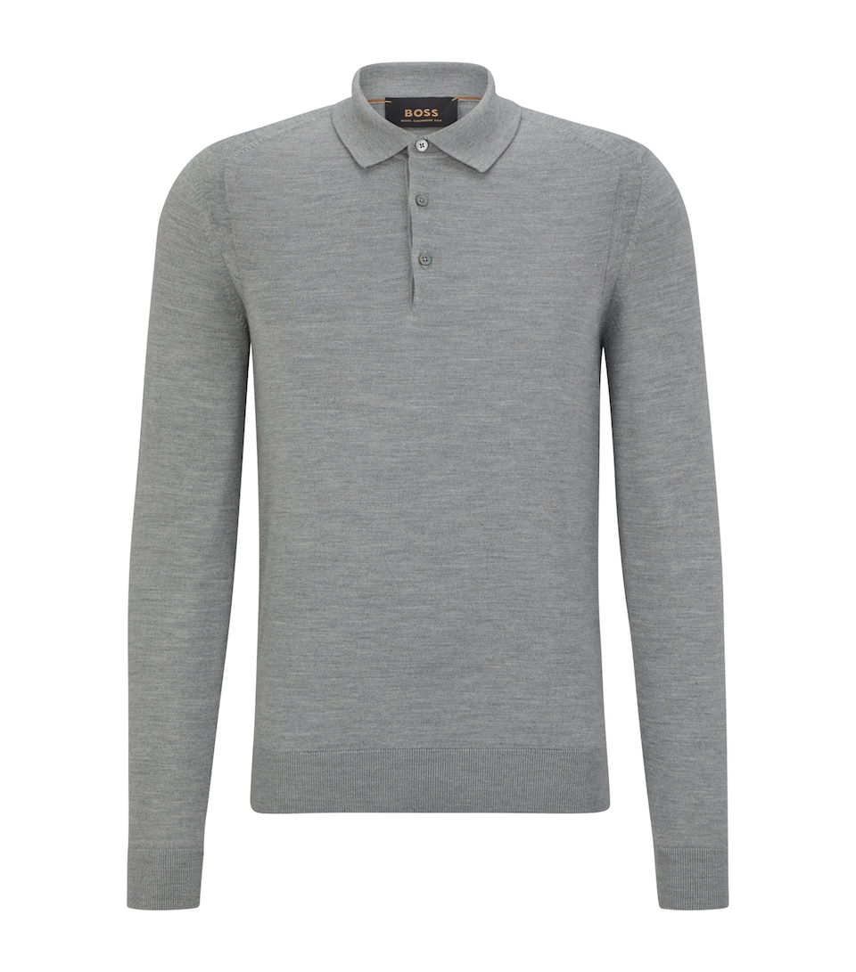 BOSS Mens Wool-Cashmere-Silk Polo Shirt