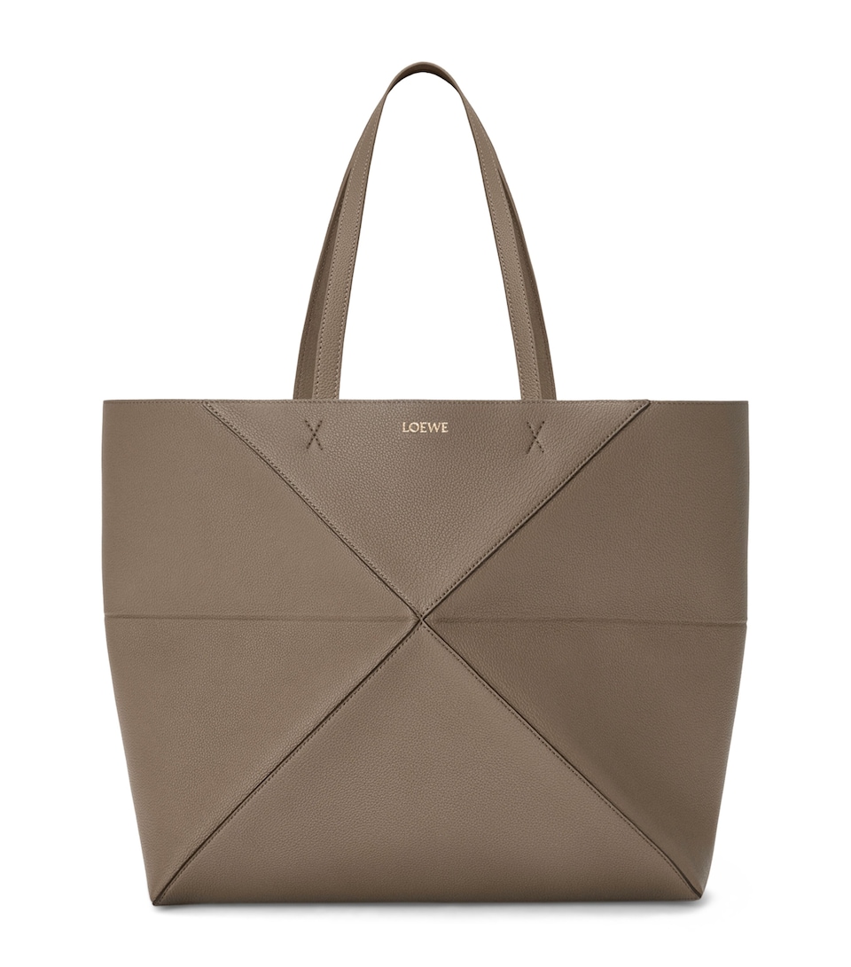 Large Leather Puzzle Fold Tote Bag