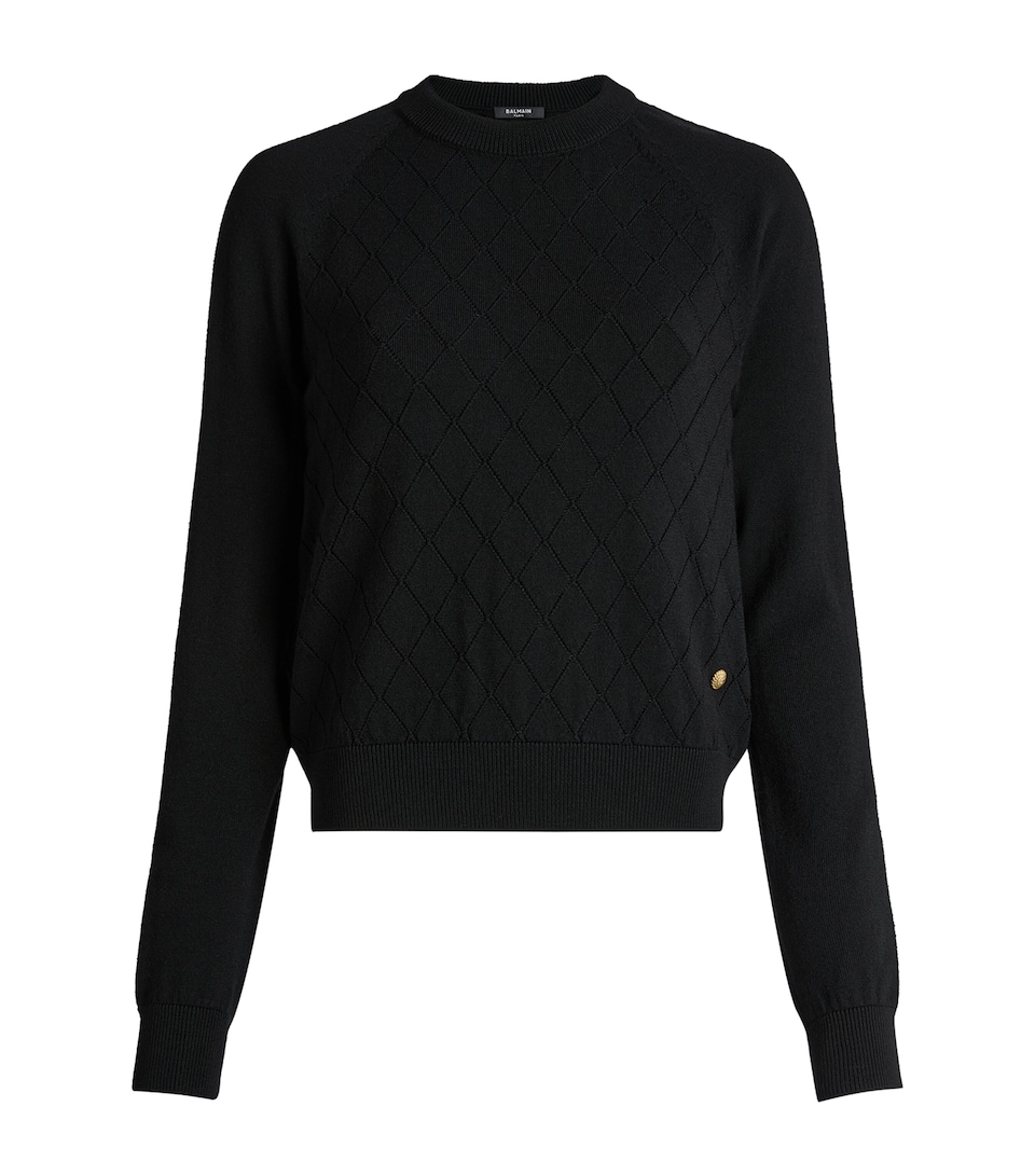 Balmain Womens Merino Wool Button-Detail Sweater Noir