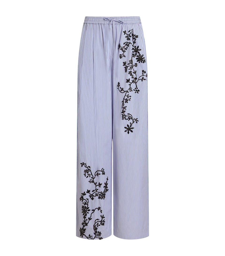 Dolce&Gabbana Womens Cotton-Silk Stripe Embellished Trousers Embr