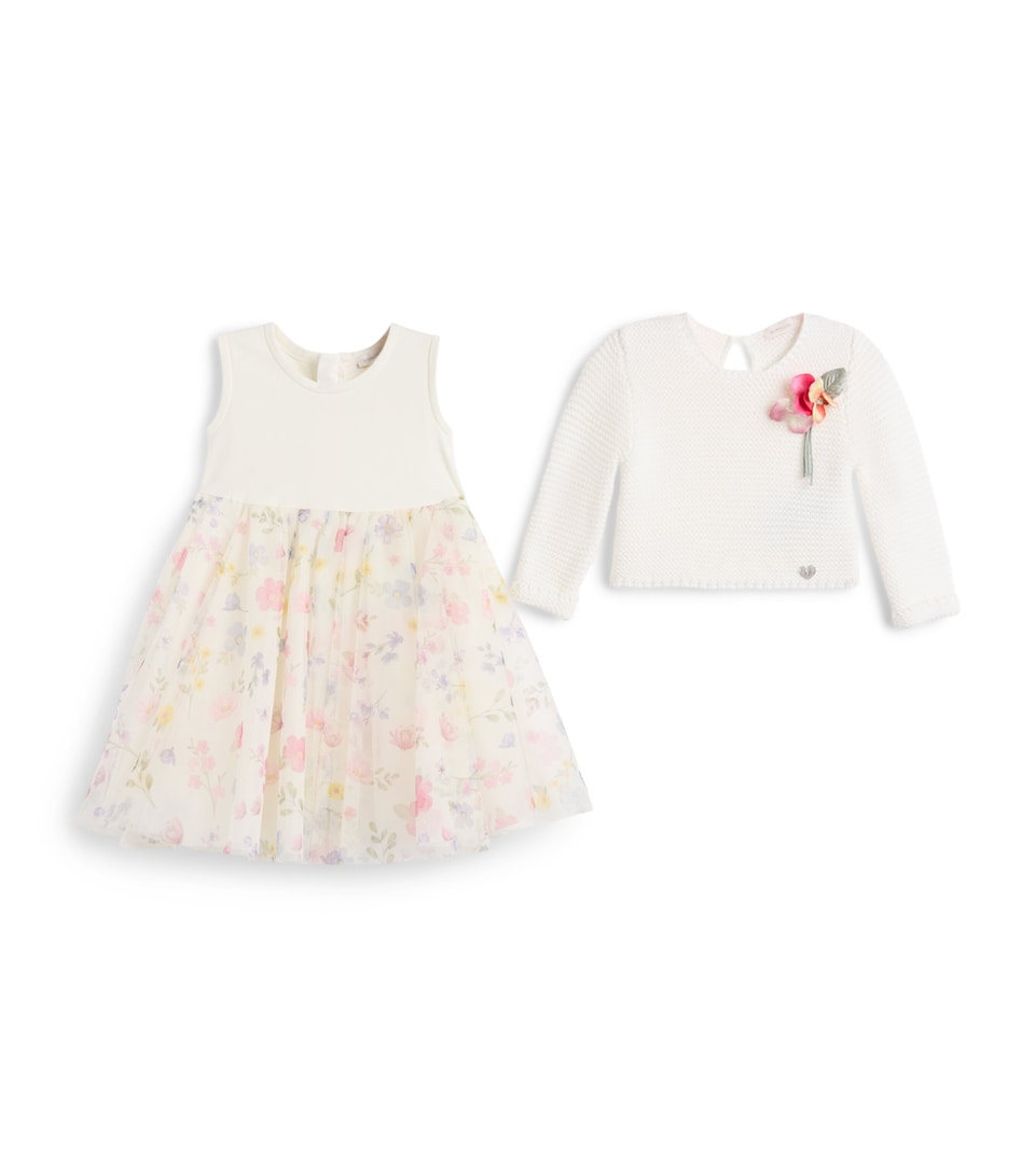 Monnalisa Cotton Sweater and Dress Set (9 Months – 6 Years) Gardenia