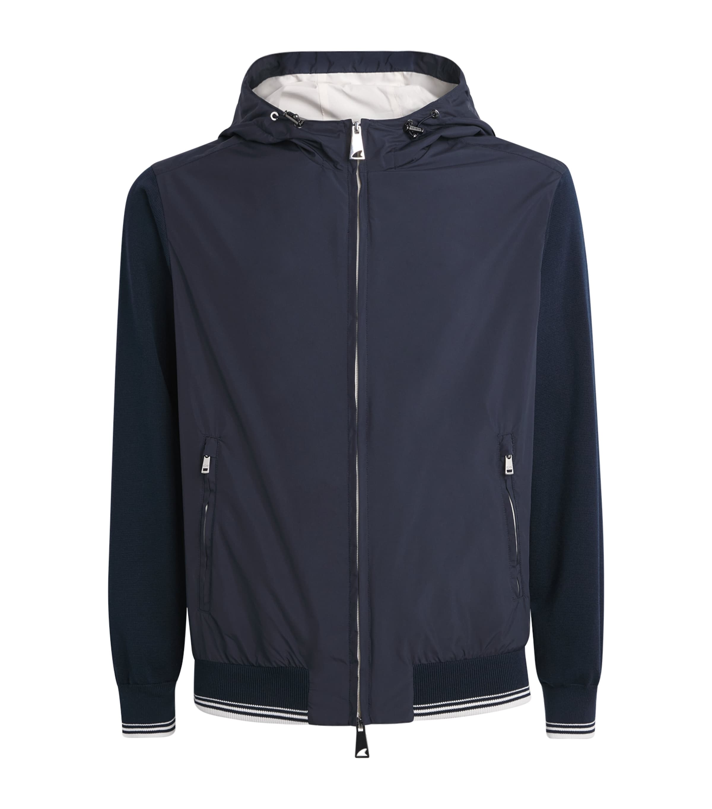 Paul & Shark Mens Cotton Hybrid Hooded Bomber Jacket Blue