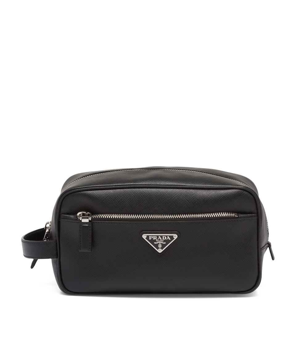 Prada Saffiano Leather Triangle Wash Bag Black