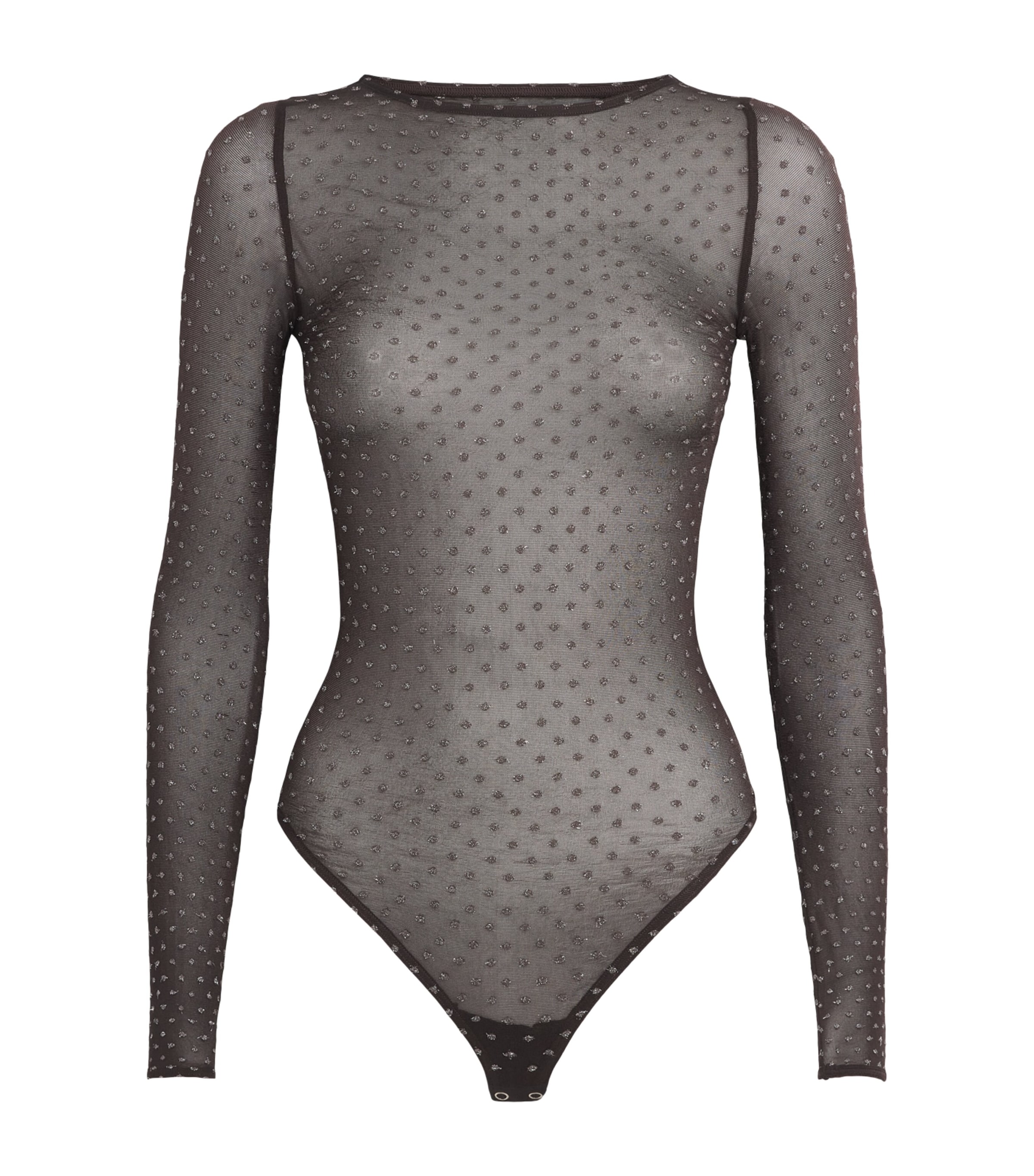 Wolford Womens Shimmer Dots Long-Sleeve Bodysuit Dark Wood Slver