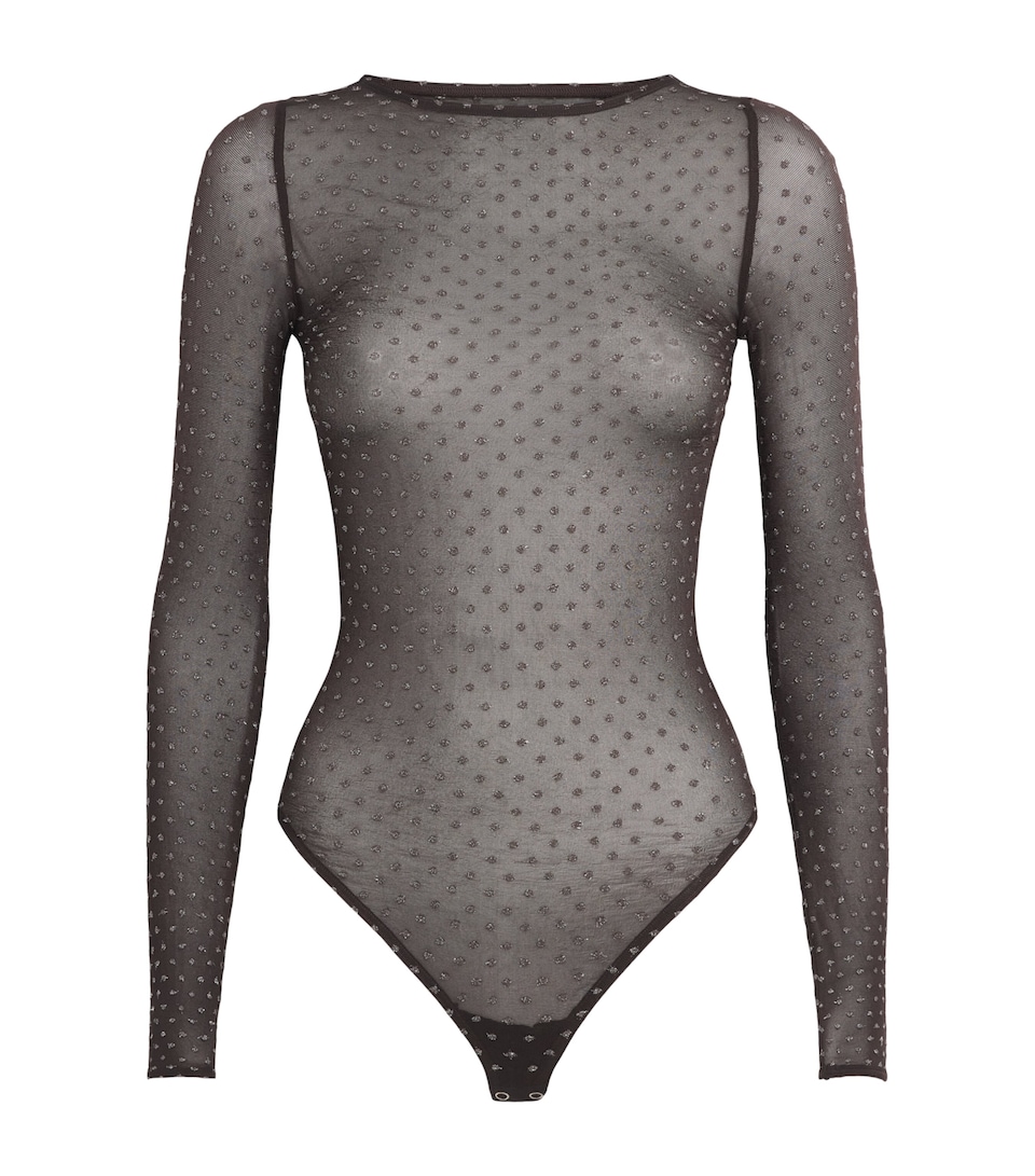 Wolford Womens Shimmer Dots Long-Sleeve Bodysuit Dark Wood Slver