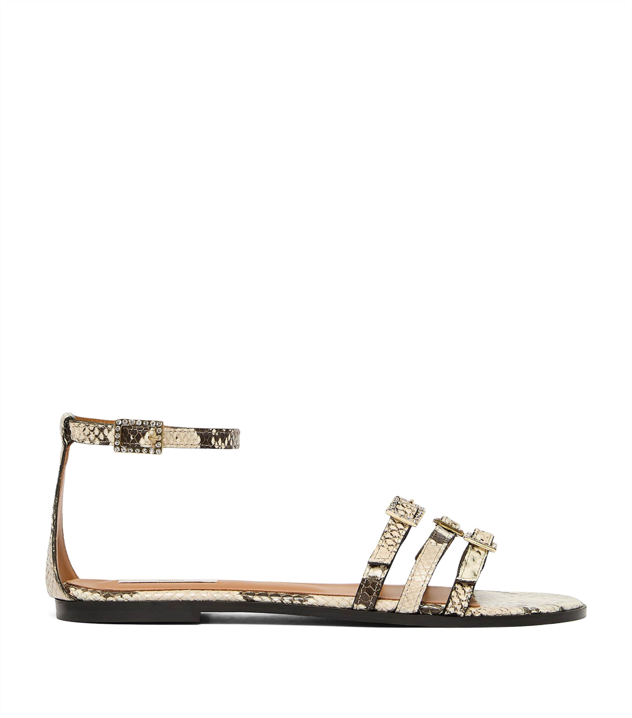 Marina Rinaldi Snakeskin-Effect Embellished Sandals Stone