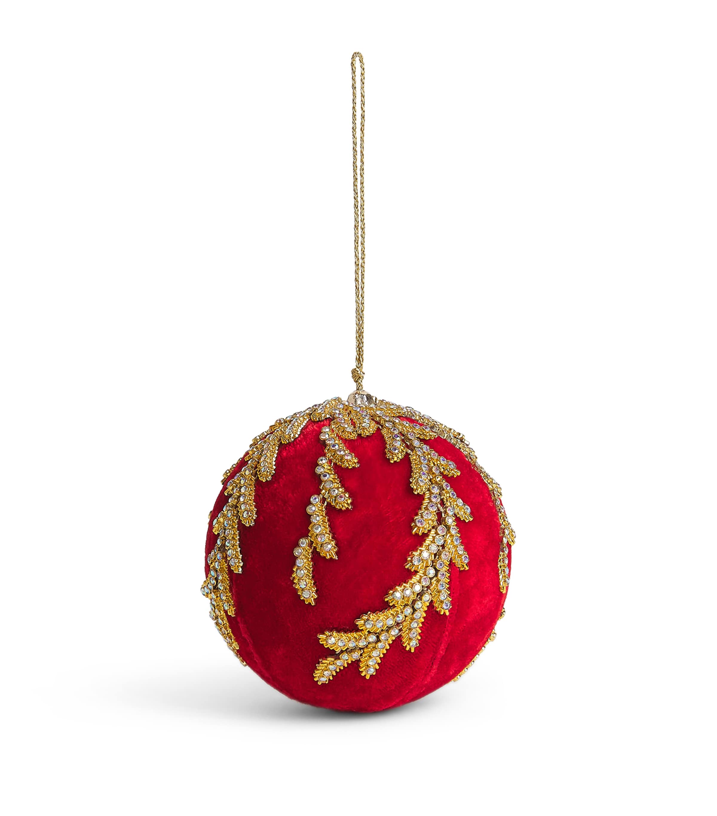 Tinker Tailor Velvet Crystal-Embellished Bauble Red Velvet & Gold