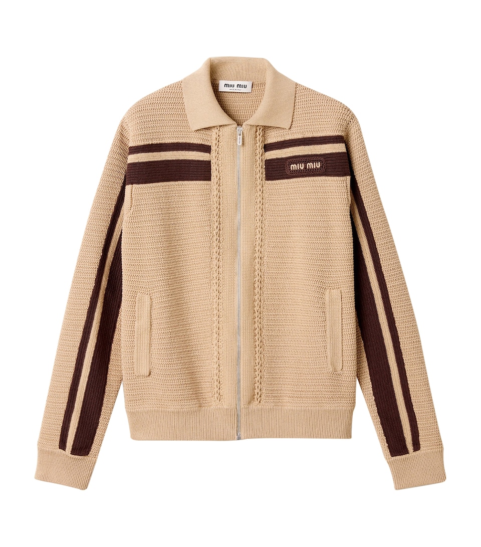 Miu Miu Womens Crochet Zip-Up Cardigan Neutral