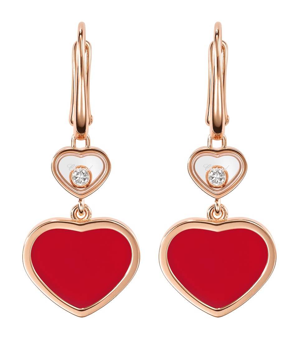 Rose Gold, Carnelian and Diamond Happy Hearts Earrings