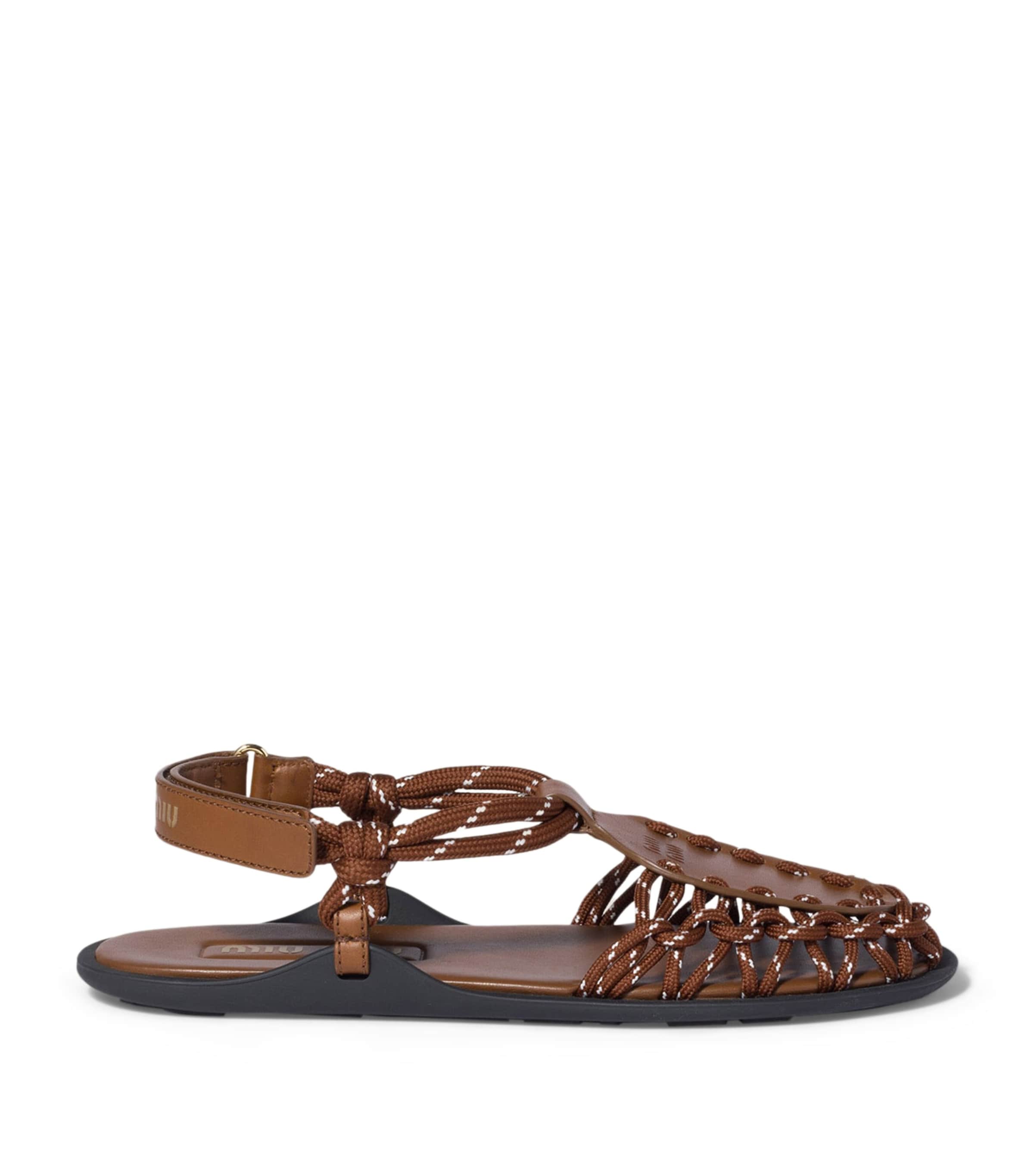 Miu Miu Leather Cord Sandals Brown