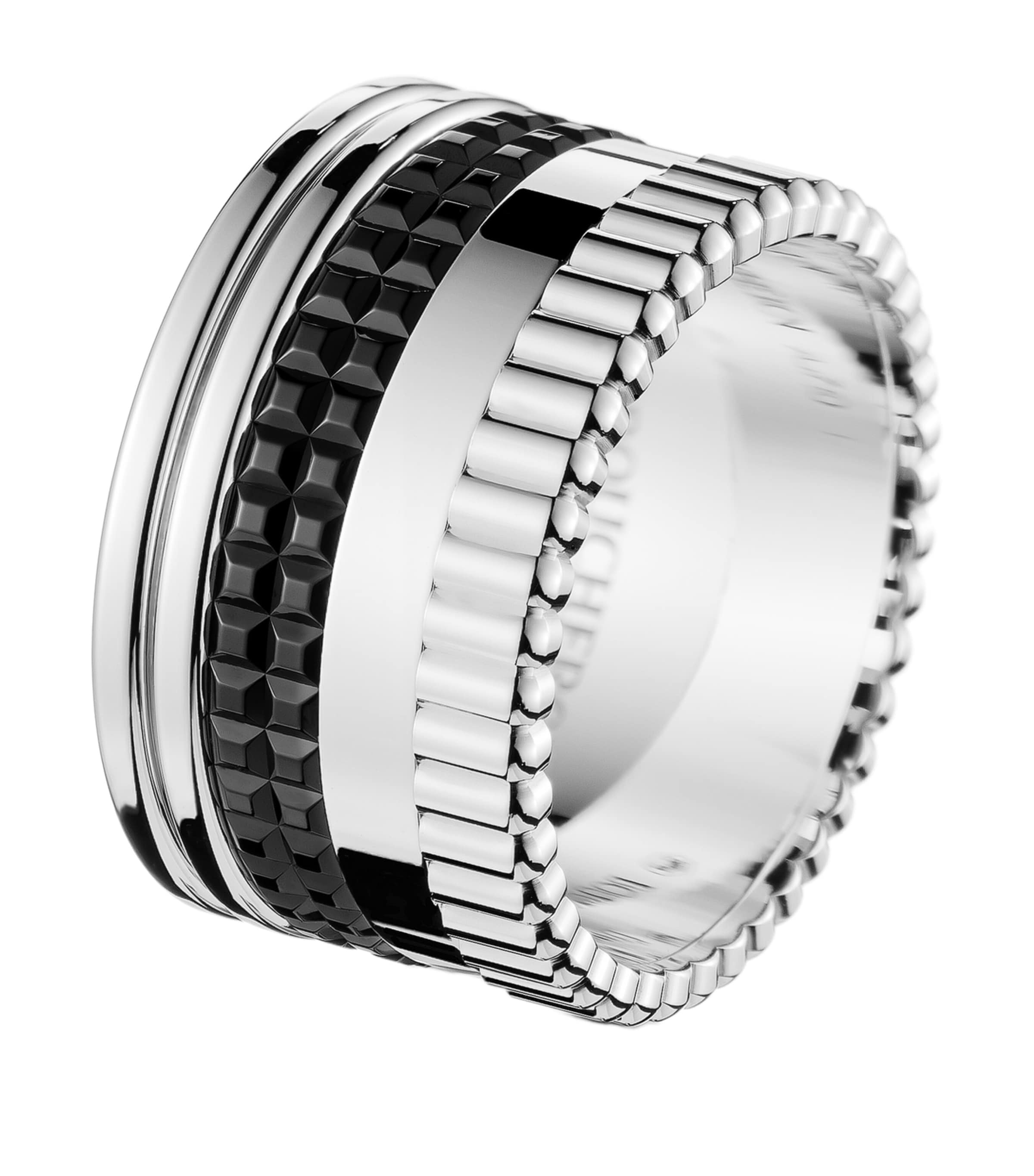 Large White Gold Quatre Black Ring