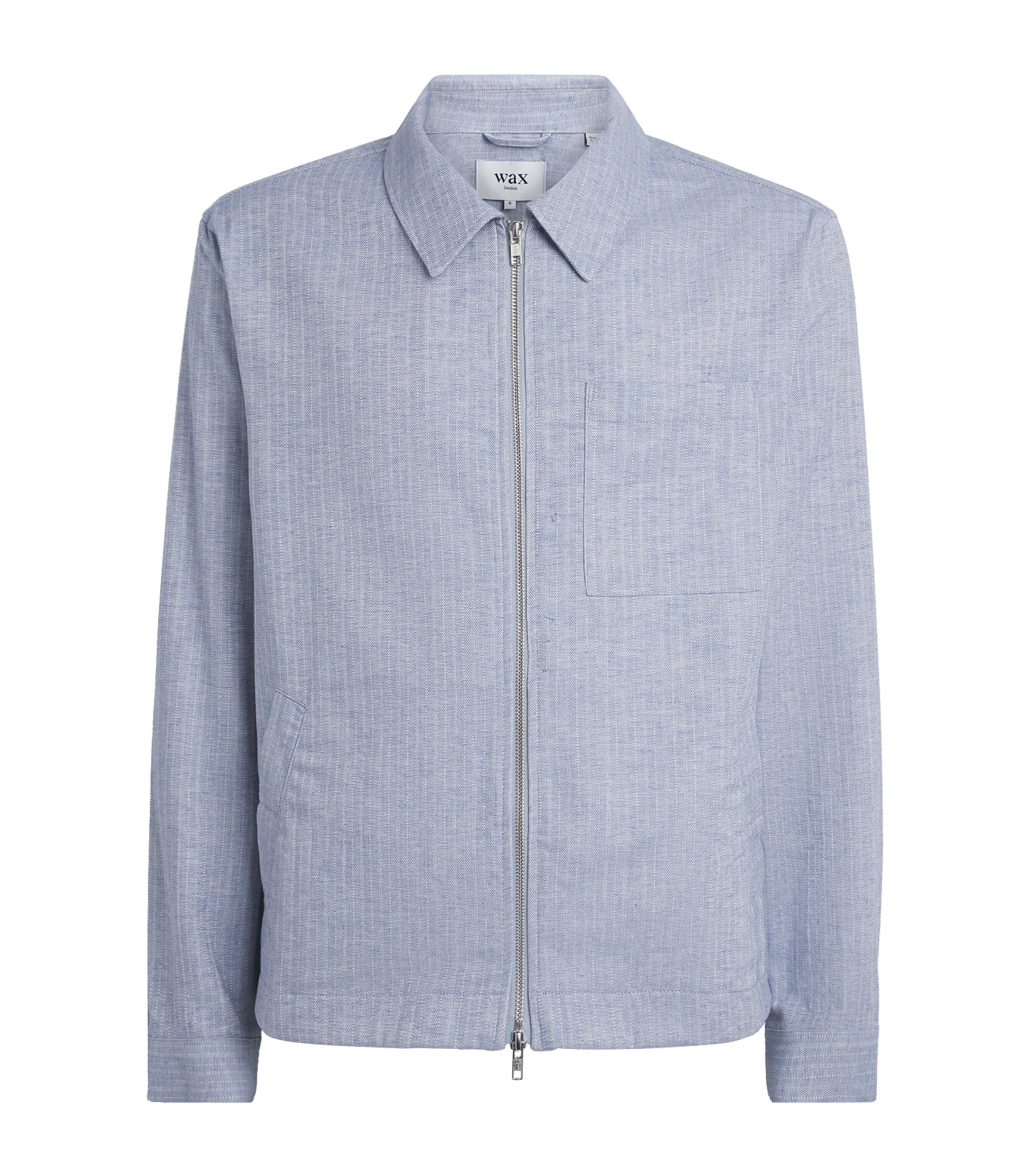 Wax London Mens Cotton-Linen Herringbone Eldon Jacket Light Blue