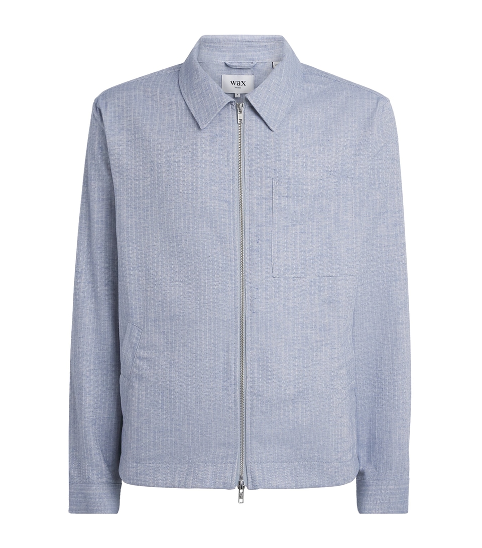 Wax London Mens Cotton-Linen Herringbone Eldon Jacket Light Blue