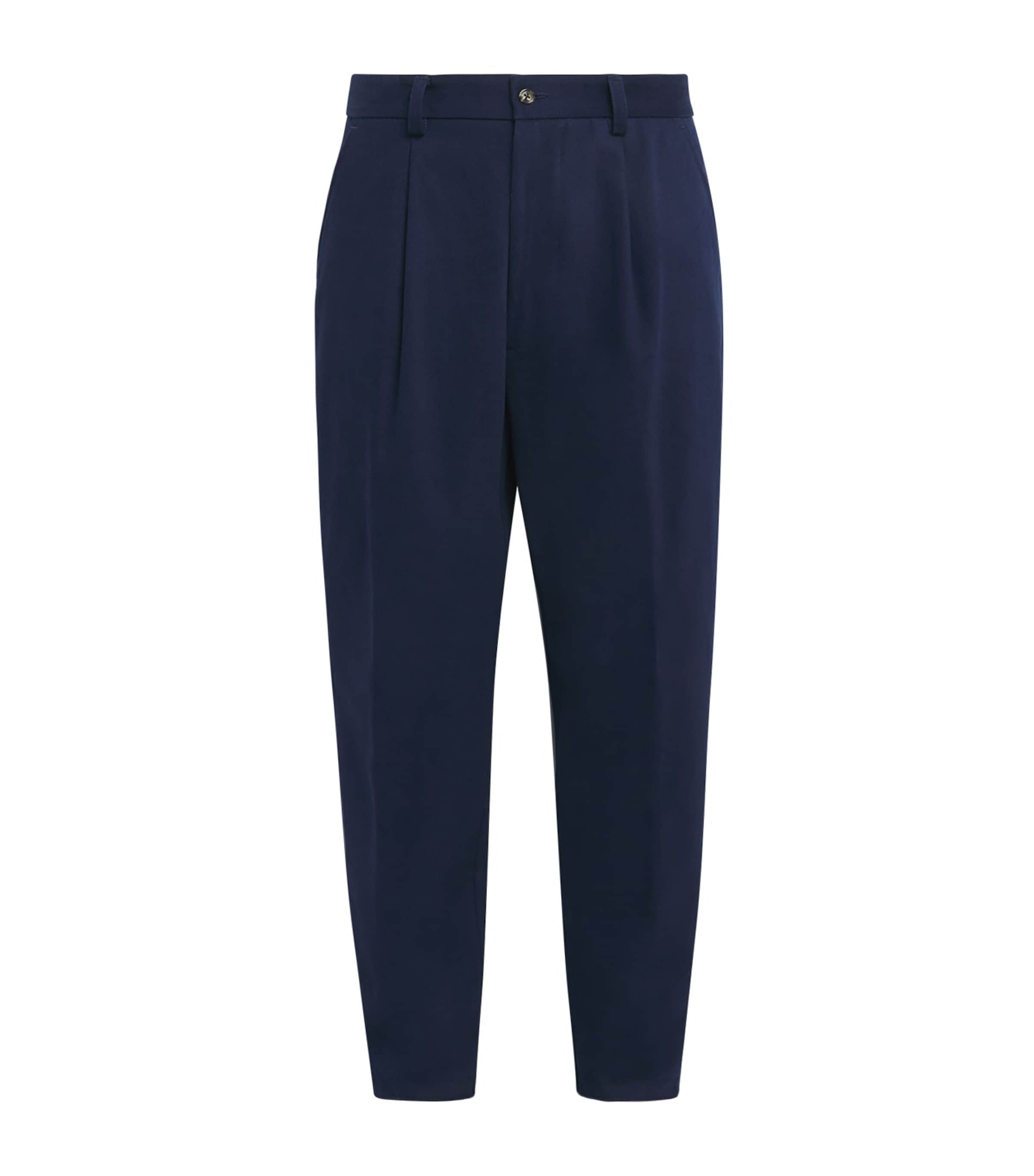 Eleventy Mens Cotton-Cashmere Pleated Straight Trousers Blu