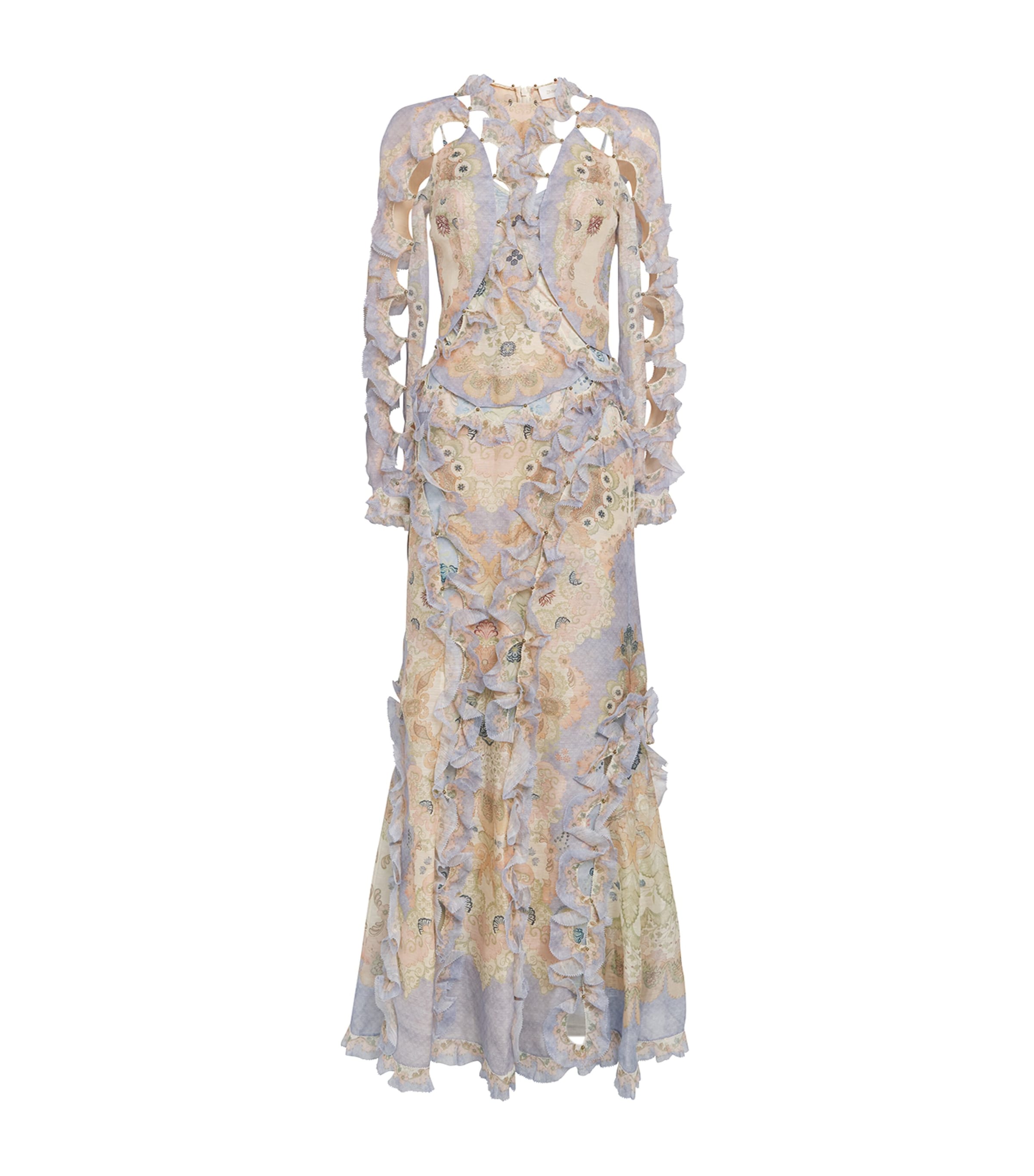 Linen-Silk Scallopped Rebellion Maxi Dress