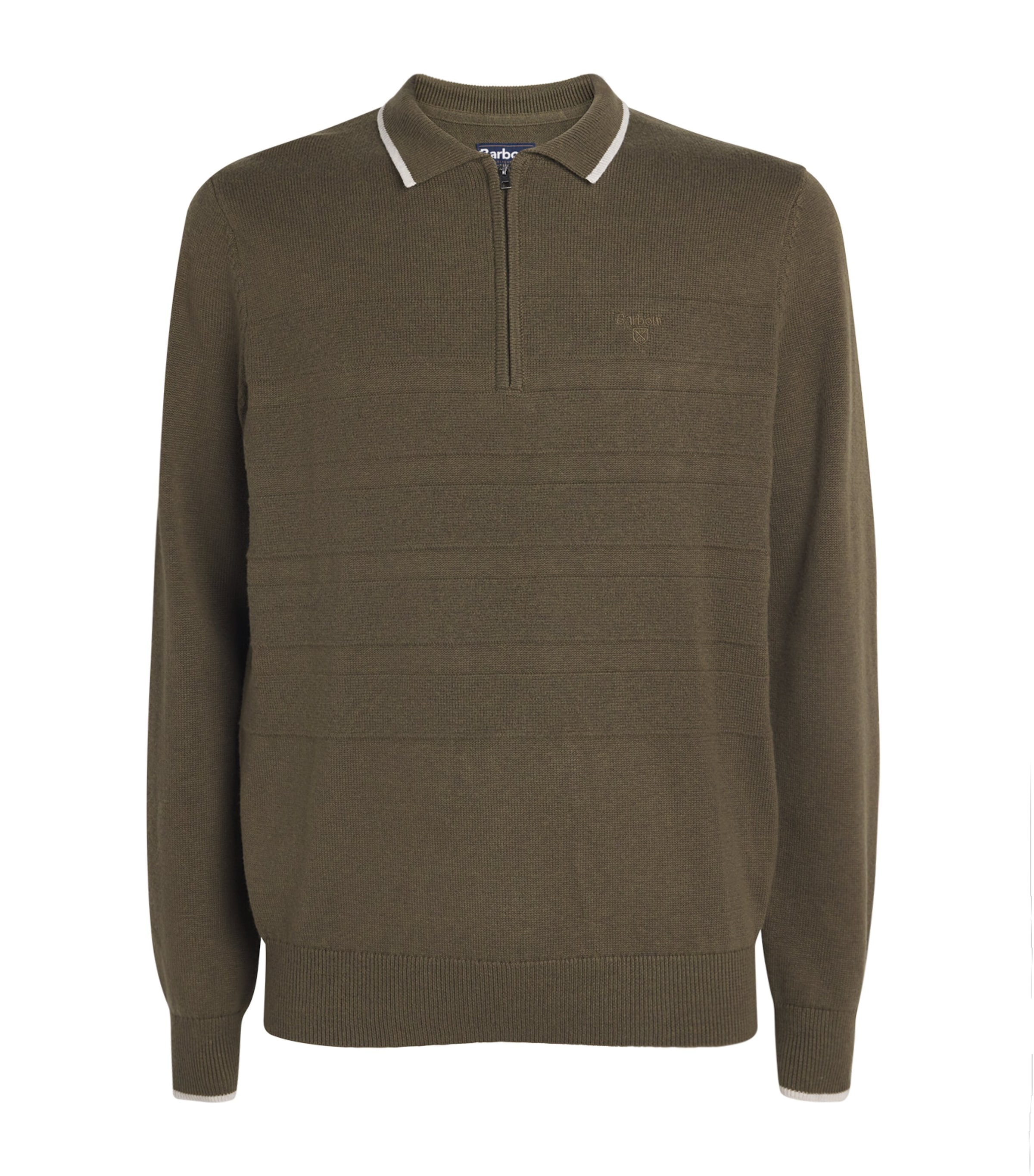 Barbour Mens Cotton-Wool Fenhill Polo Sweater Mid Olive