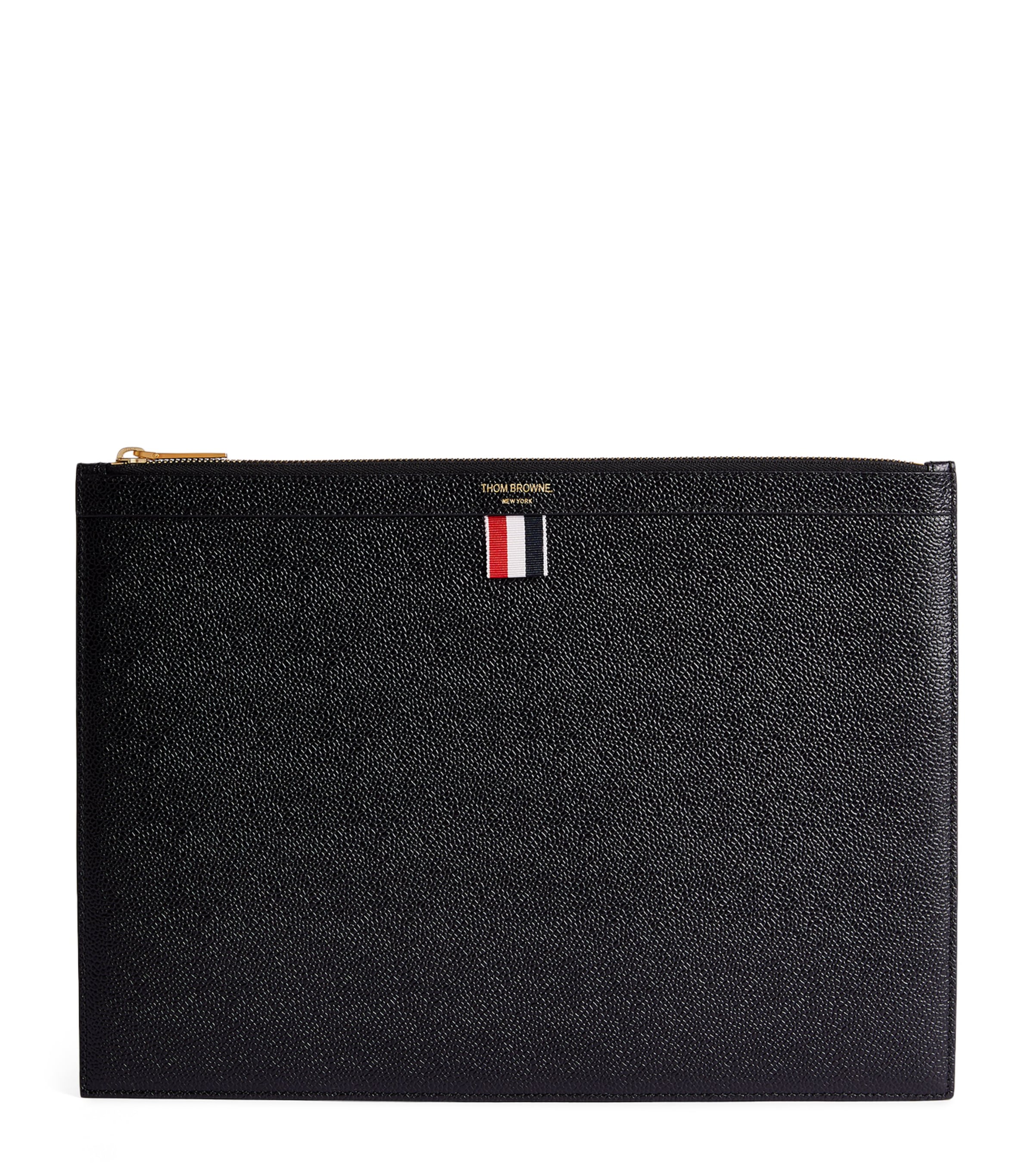 Thom Browne Medium Leather Pouch Black