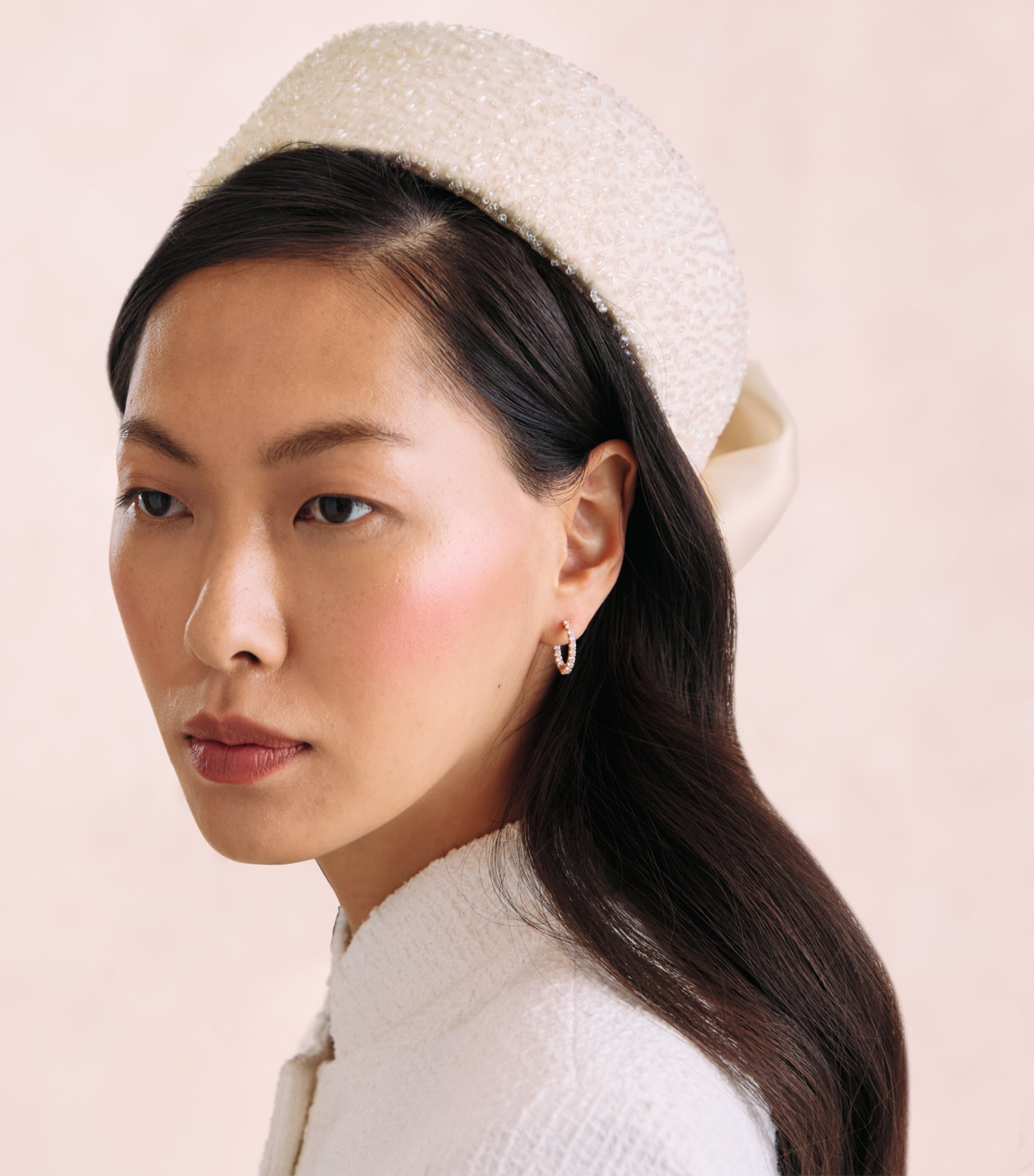 EMILY-LONDON Silk Beaded Jacqueline Pillbox Hat Blush