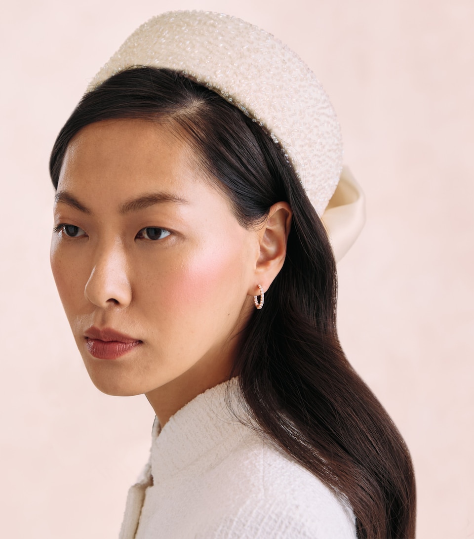 EMILY-LONDON Silk Beaded Jacqueline Pillbox Hat Blush