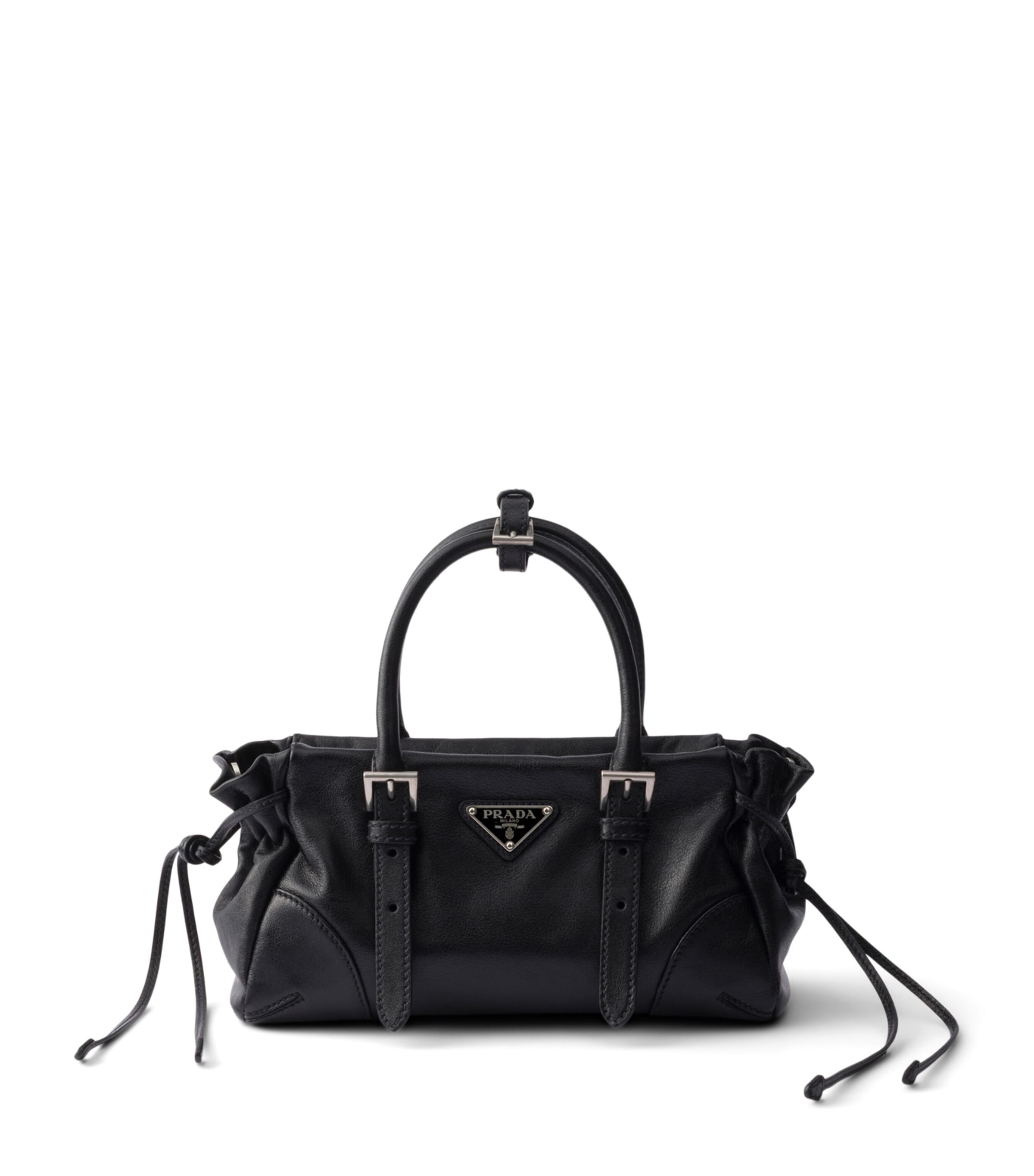 Prada Small Leather Bonnie Top-Handle Bag Black