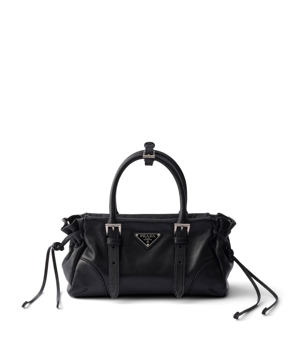 Prada Small Leather Bonnie Top-Handle Bag Black