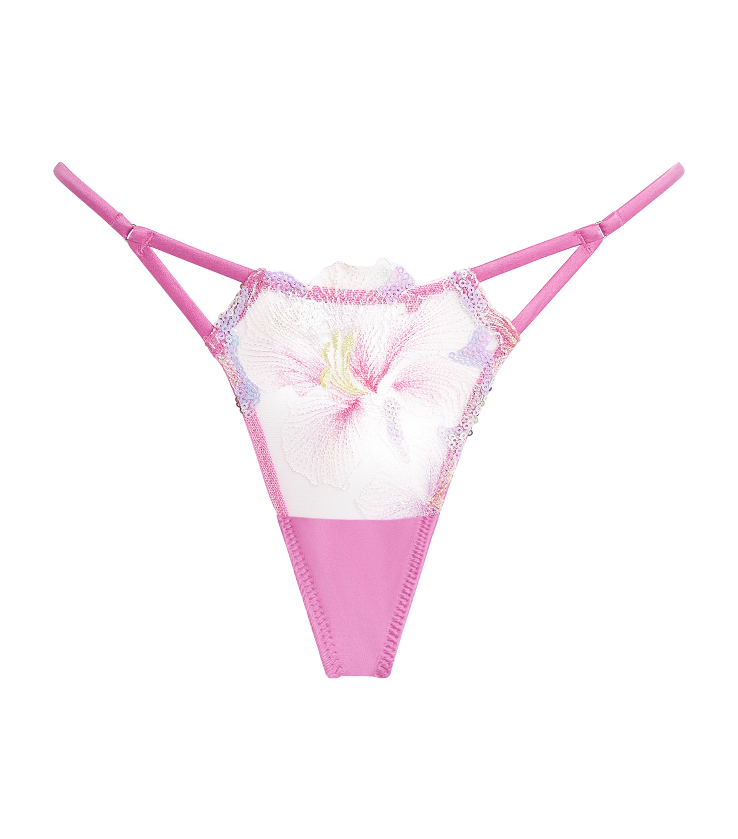 Fleur Du Mal Womens Sequin Hibiscus Thong Pink Desire