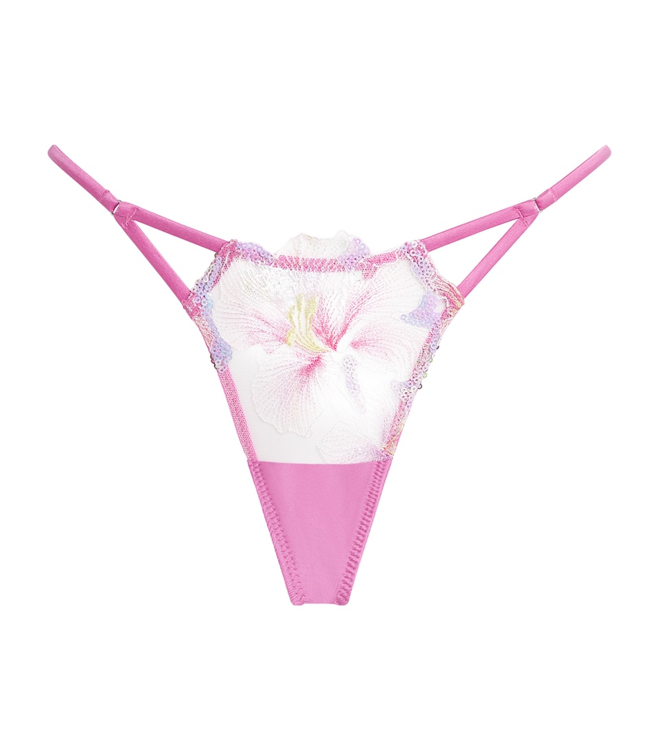 Fleur Du Mal Womens Sequin Hibiscus Thong Pink Desire