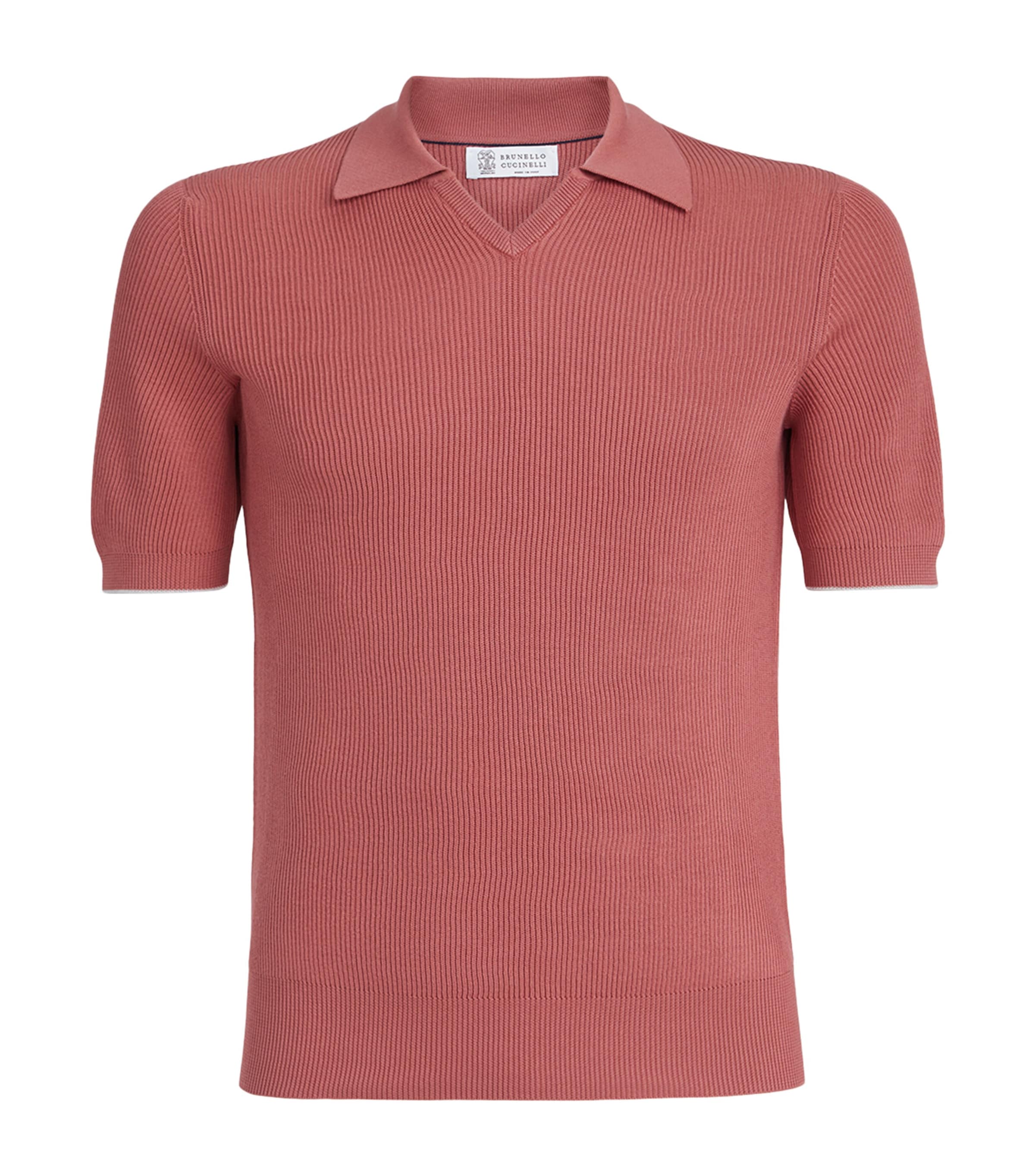 Brunello Cucinelli Mens Cotton Rib-Knit Polo Shirt