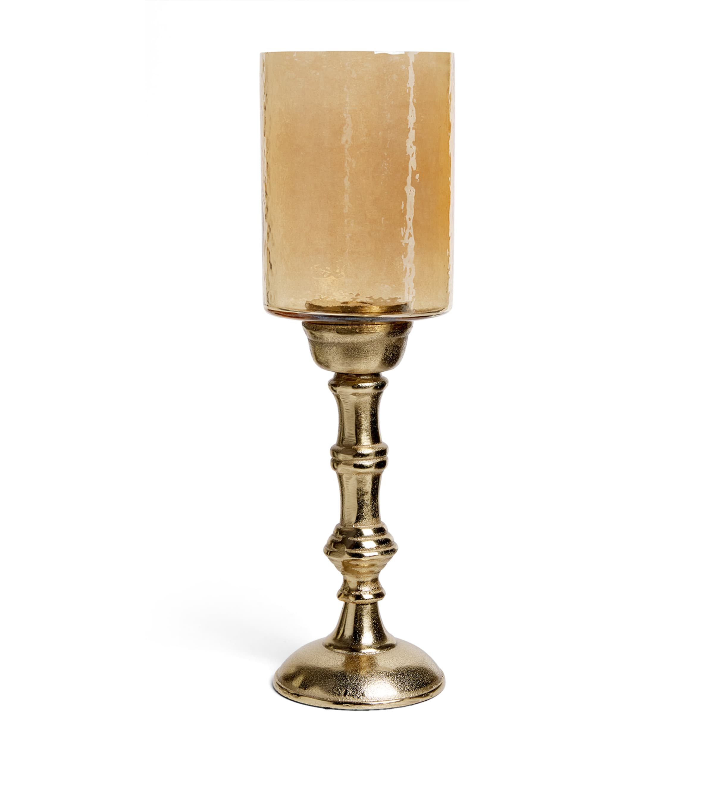 Harrods Tall Glass Hurricane Candle Holder Amber/gold