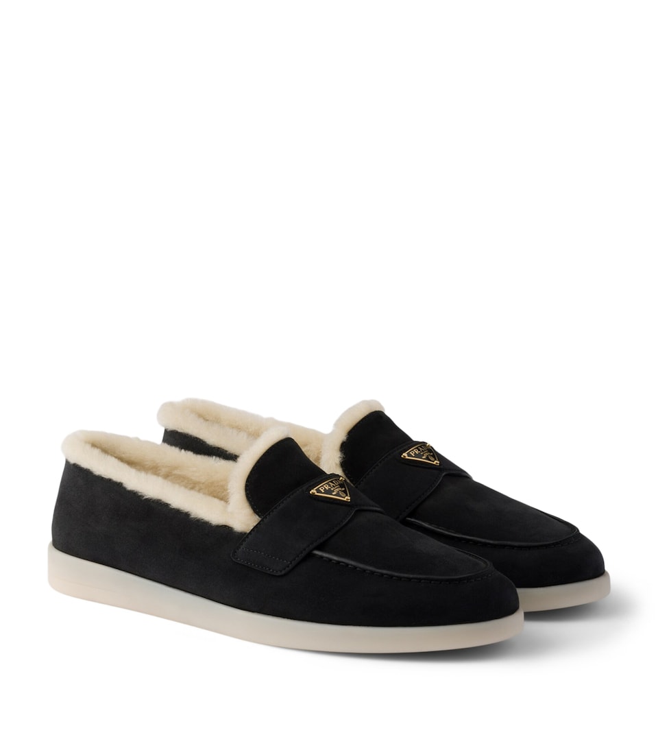 Shearling-Suede Logo Loafers