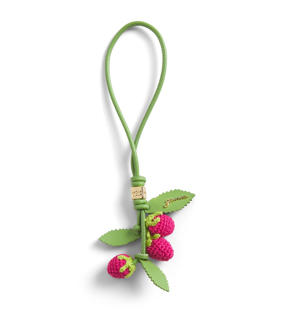 GANNI Leather-Crochet Raspberry Bag Charm Zzs Raspberry