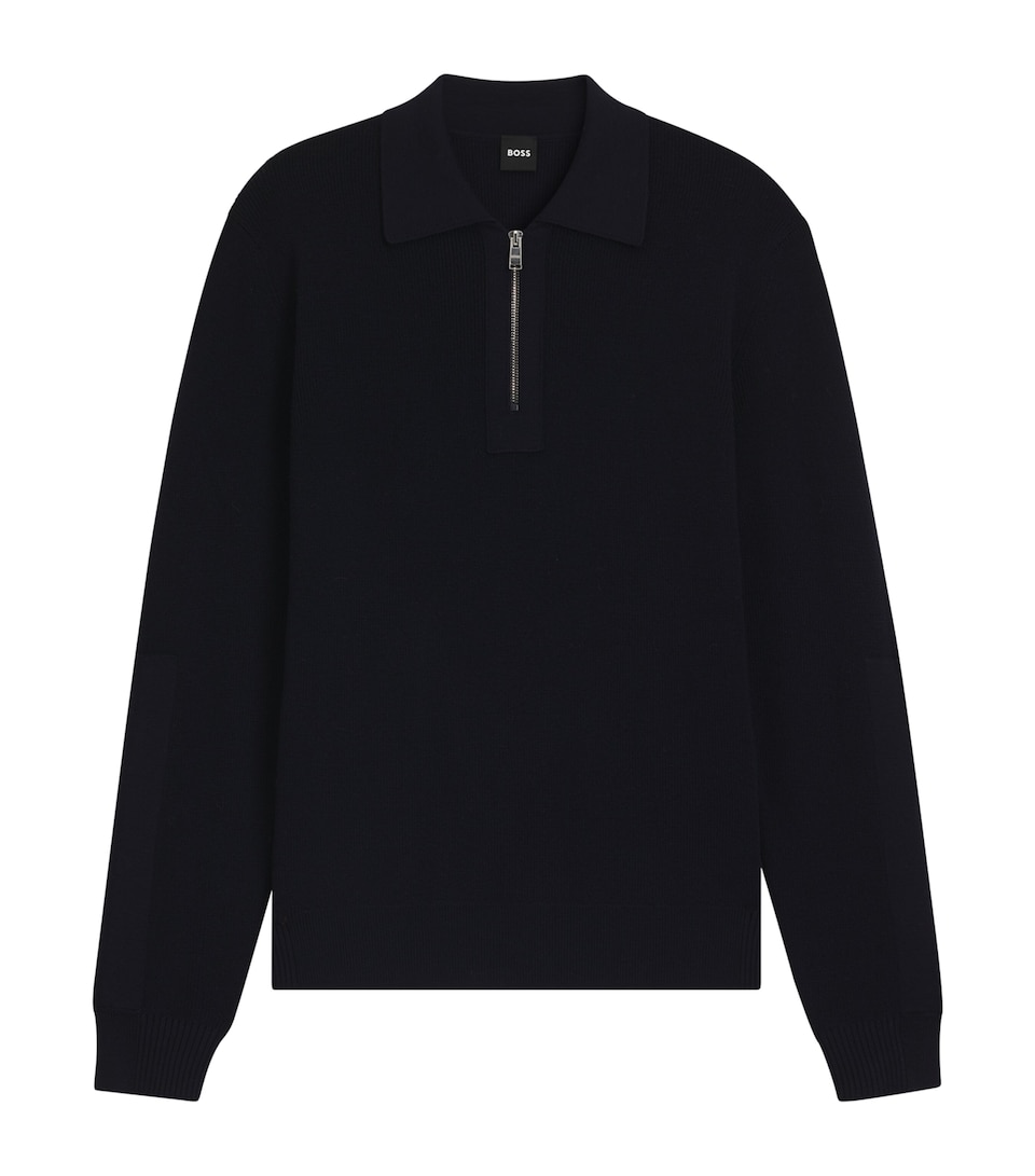 Virgin Wool Zip-Up Polo Sweater